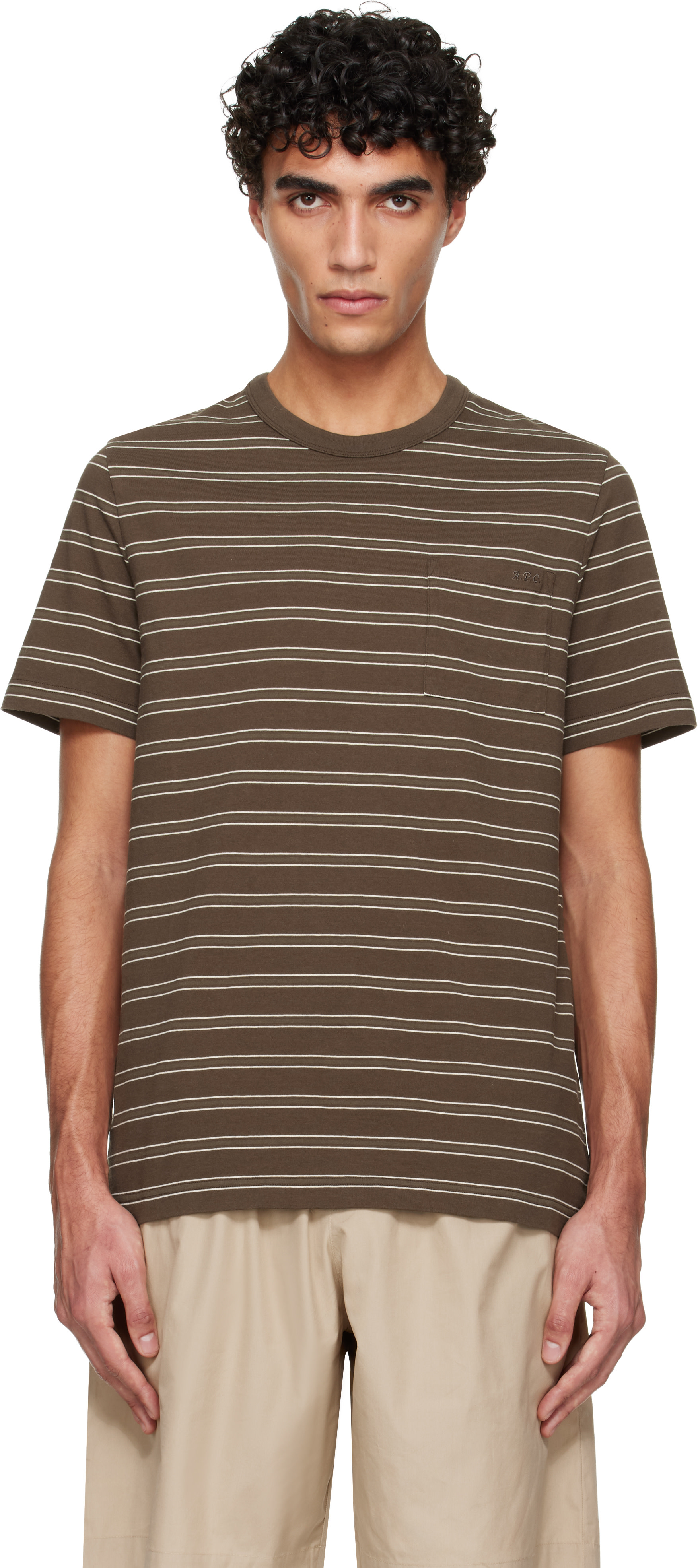 A.P.C. - T-shirt brun à rayures