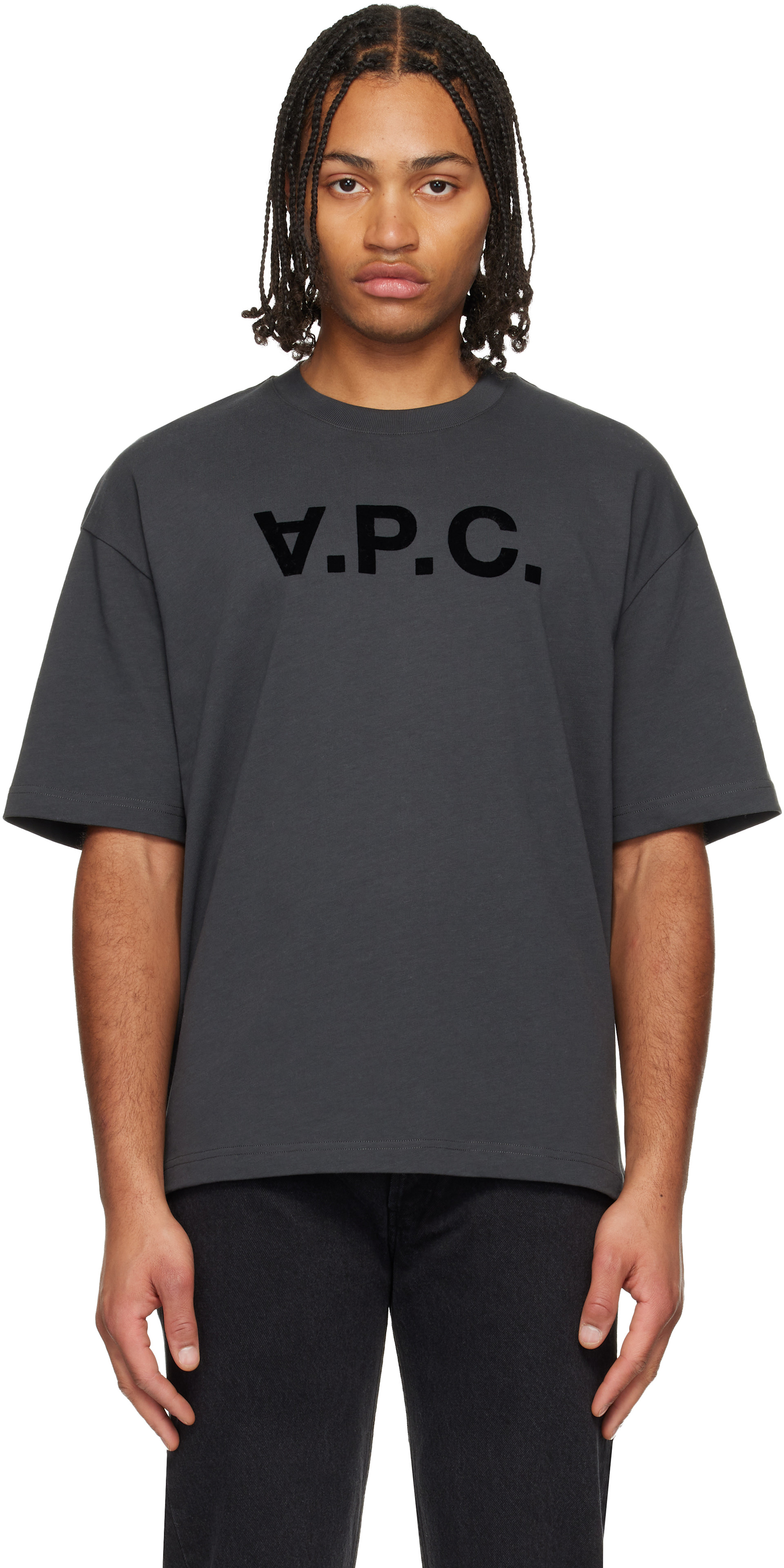 A.P.C. - T-shirt gris à logo floqué