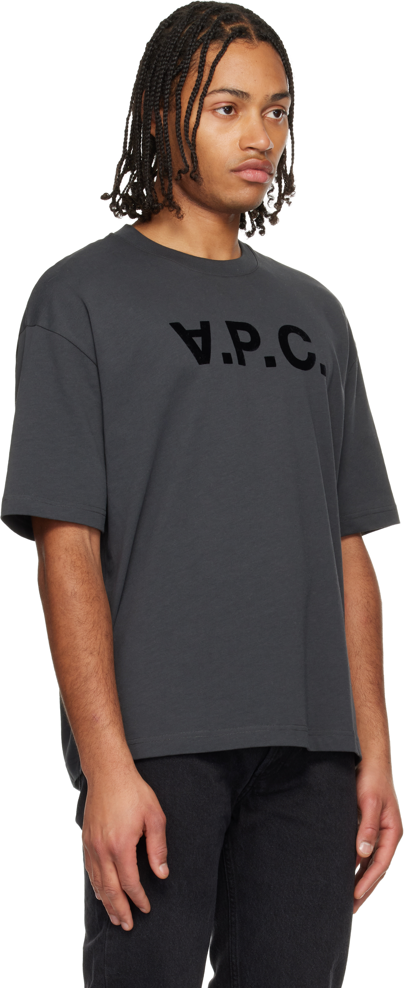 A.P.C. - T-shirt gris à logo floqué