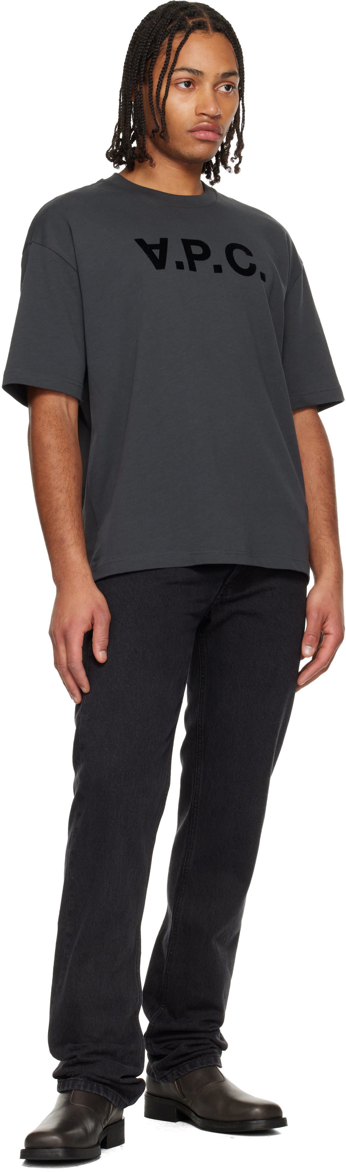 A.P.C. - T-shirt gris à logo floqué