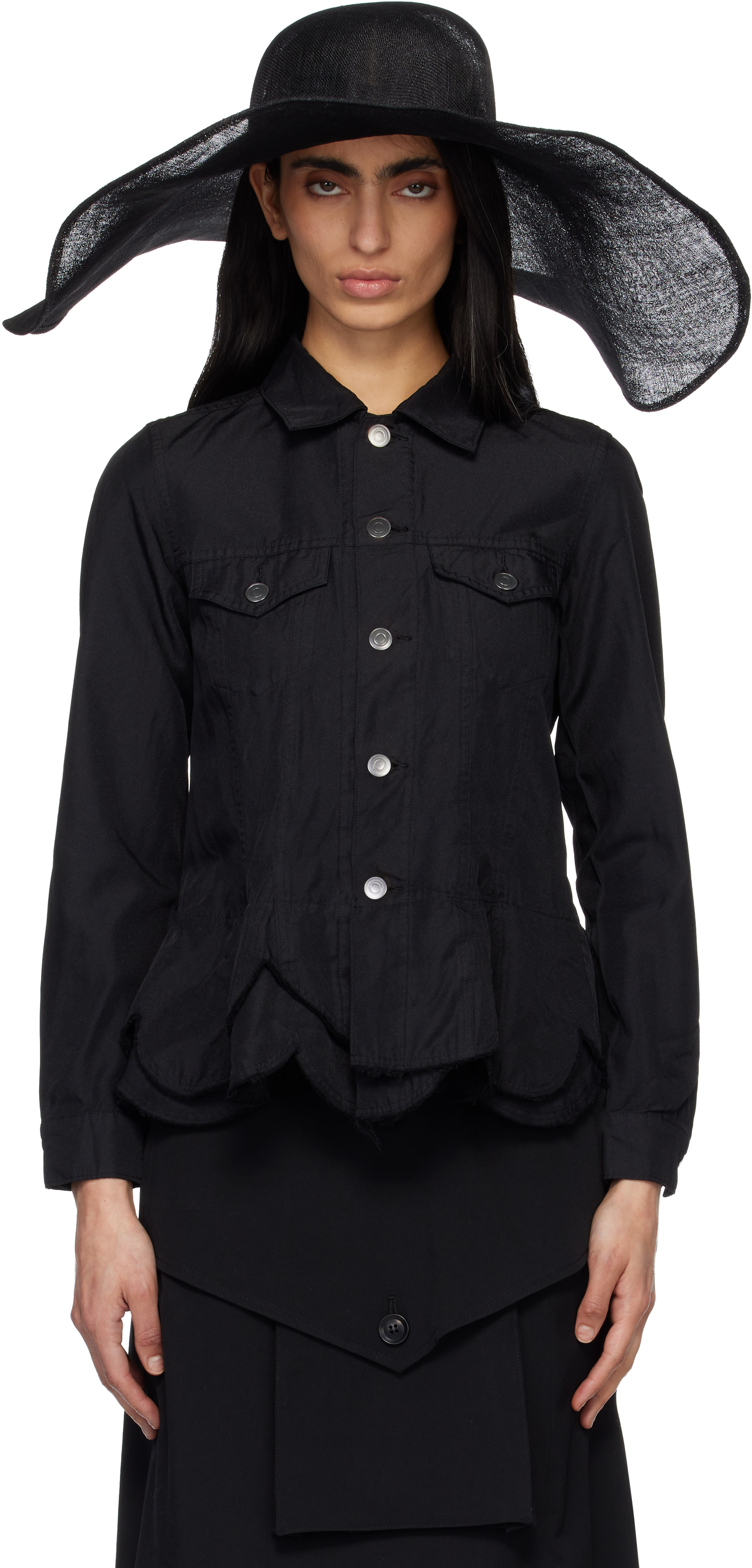 JUNYA WATANABE 26ss 麦わら帽子 ブラック Junya Watanabe: Black Sinamay Cloth Natural Straw Hat | SSENSE Canada