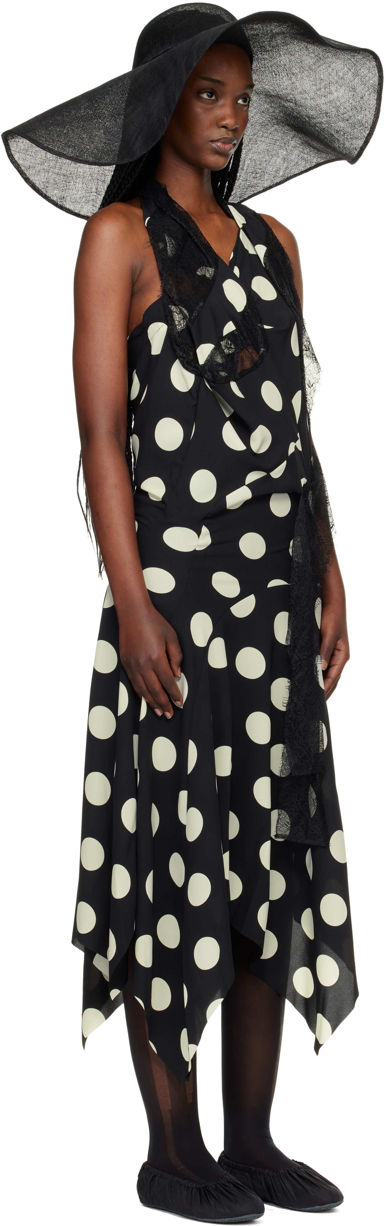 Junya Watanabe: Black & White Printed Lace Halter Midi Dress