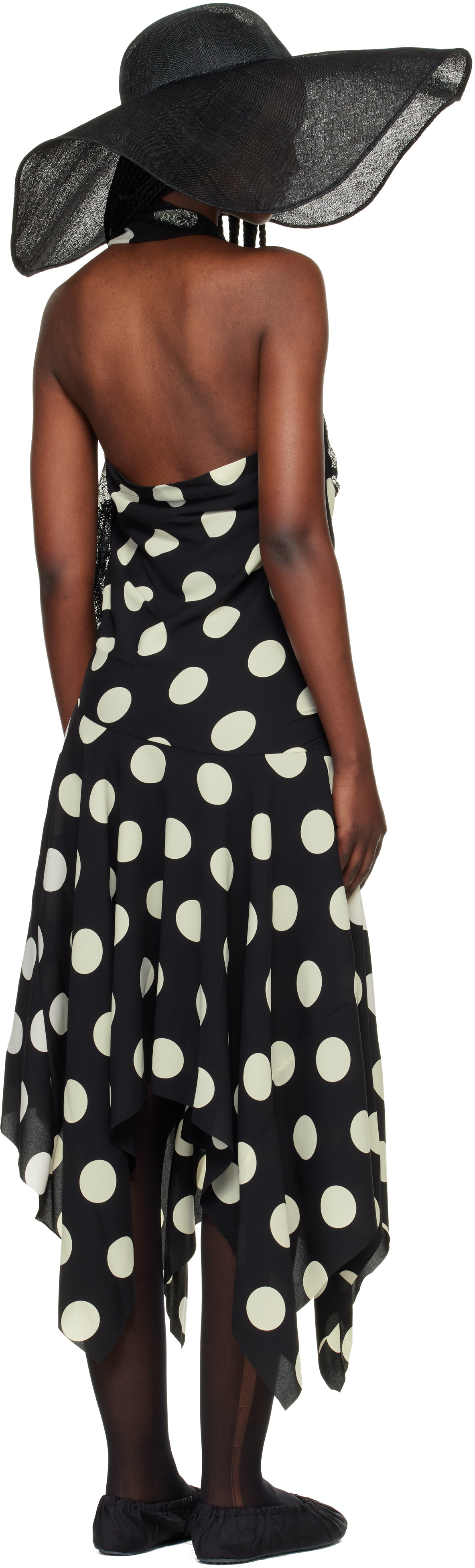 Junya Watanabe: Black & White Printed Lace Halter Midi Dress | SSENSE