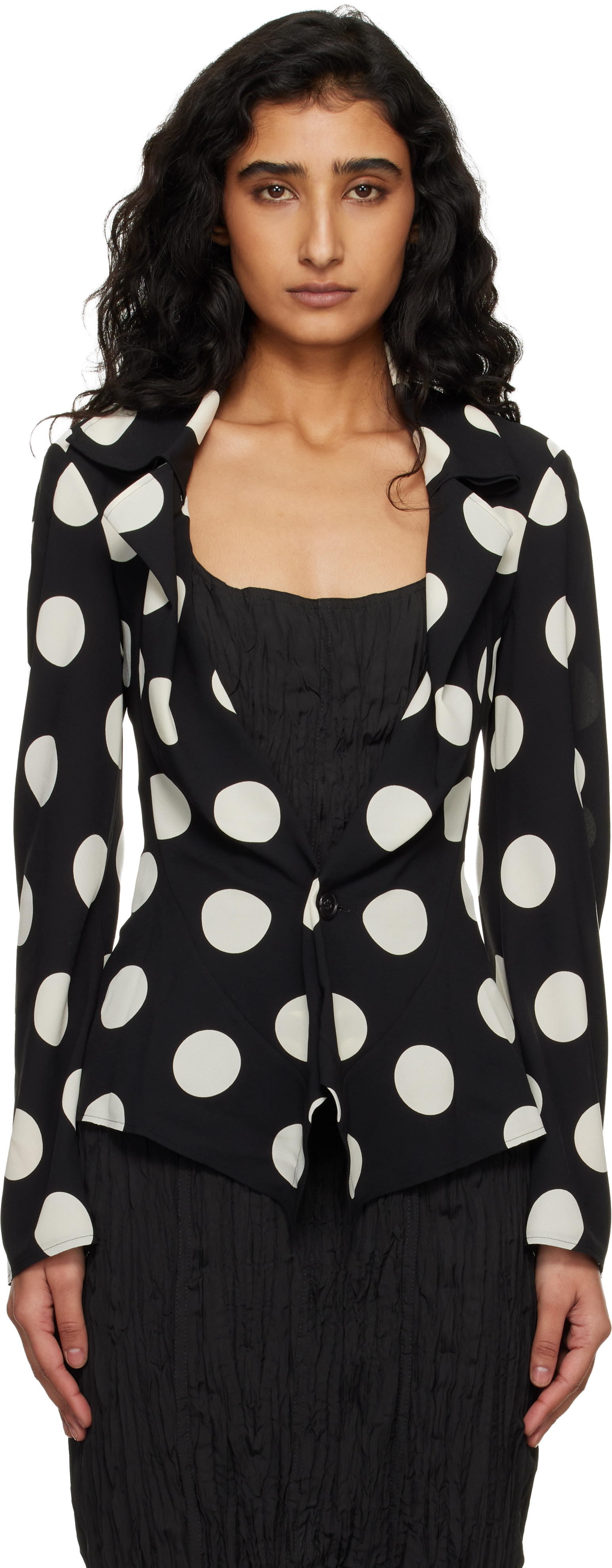 Junya Watanabe - Black & Off-White Printed Georgette Blazer