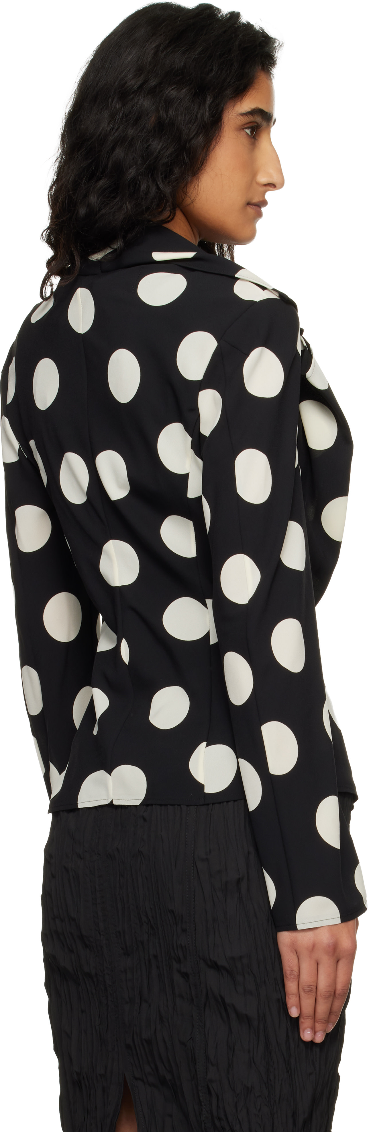 Junya Watanabe - Black & Off-White Printed Georgette Blazer