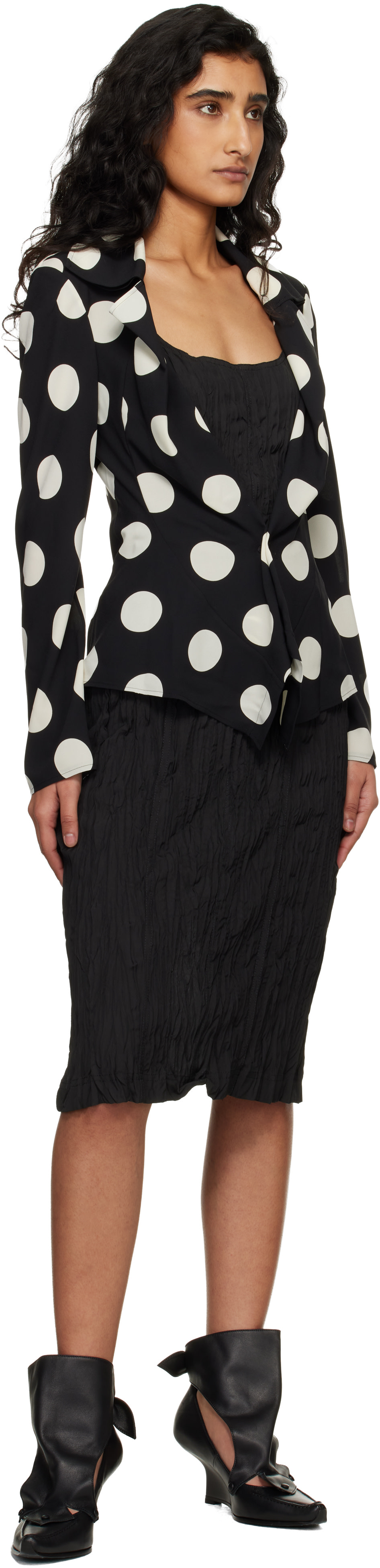 Junya Watanabe - Black & Off-White Printed Georgette Blazer