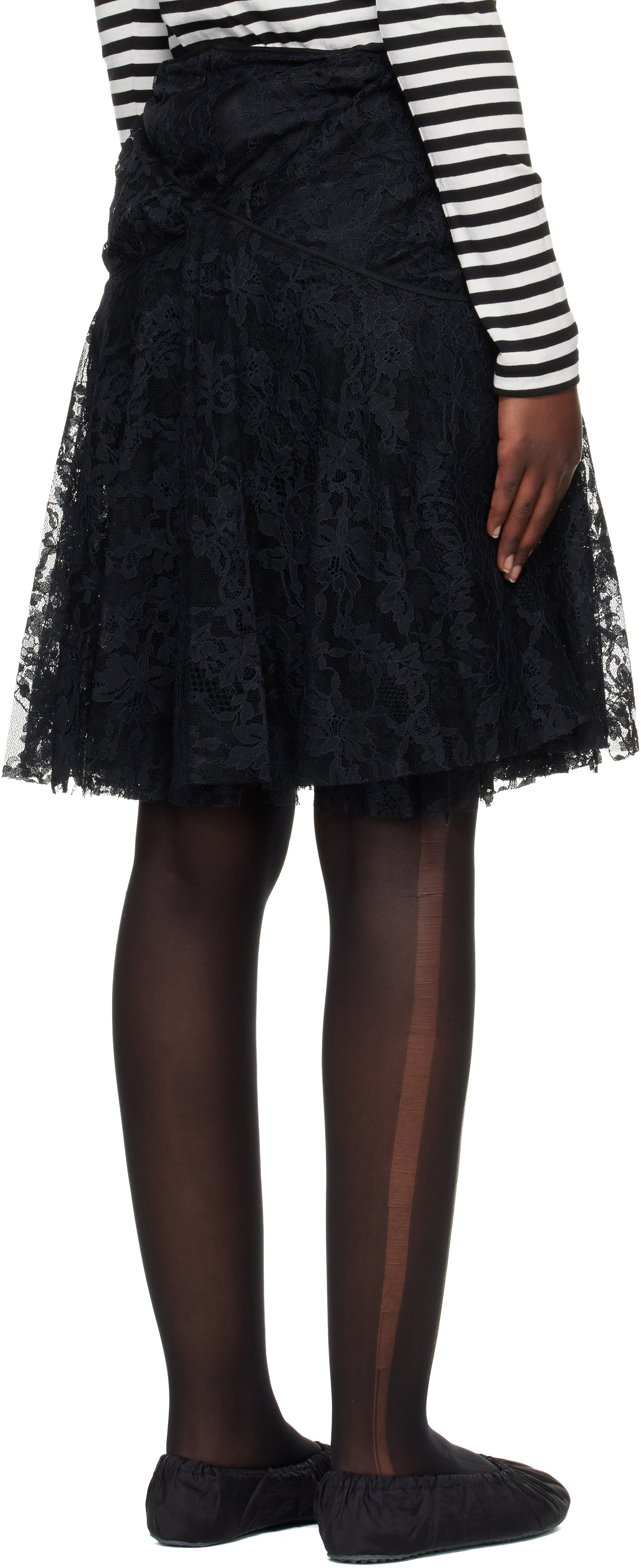 Junya Watanabe: Black Nylon Raschel Lace Midi Skirt | SSENSE