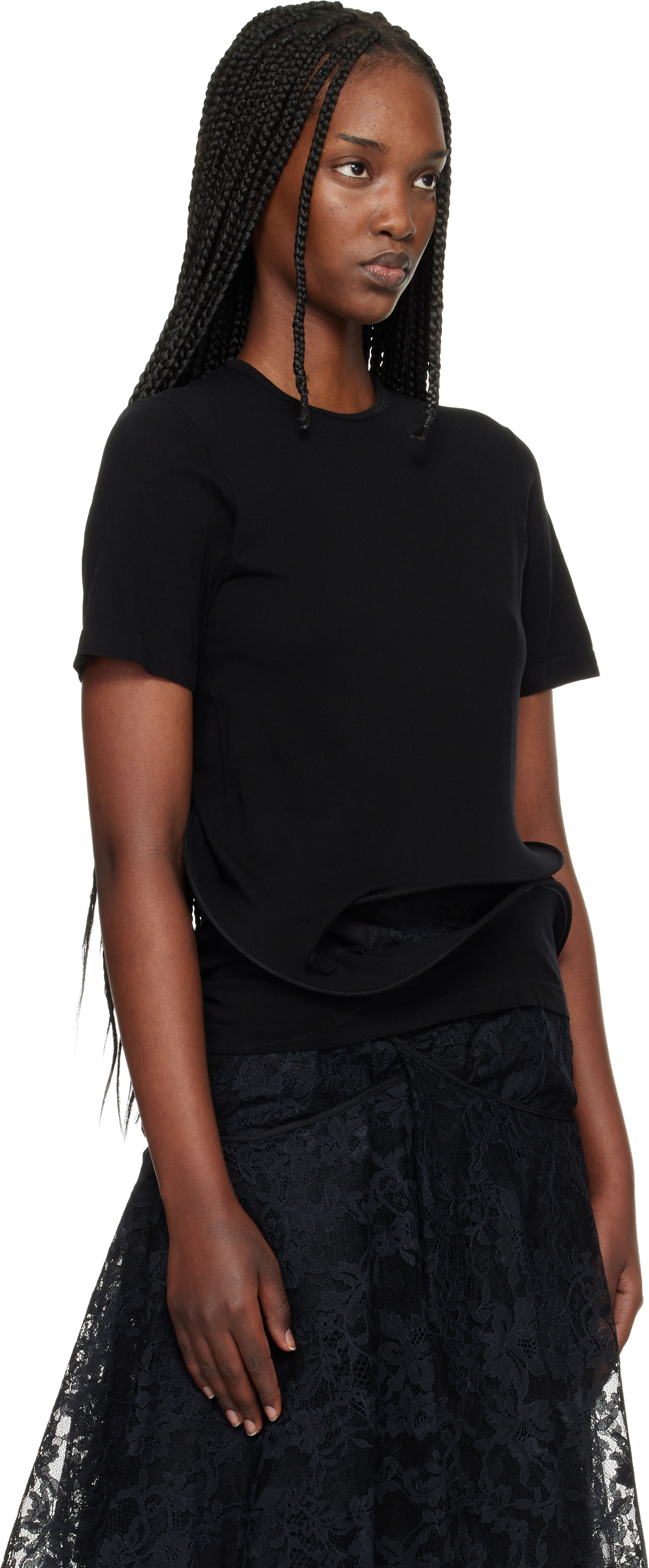 Junya Watanabe: Black Twisted Detail T-shirt | SSENSE
