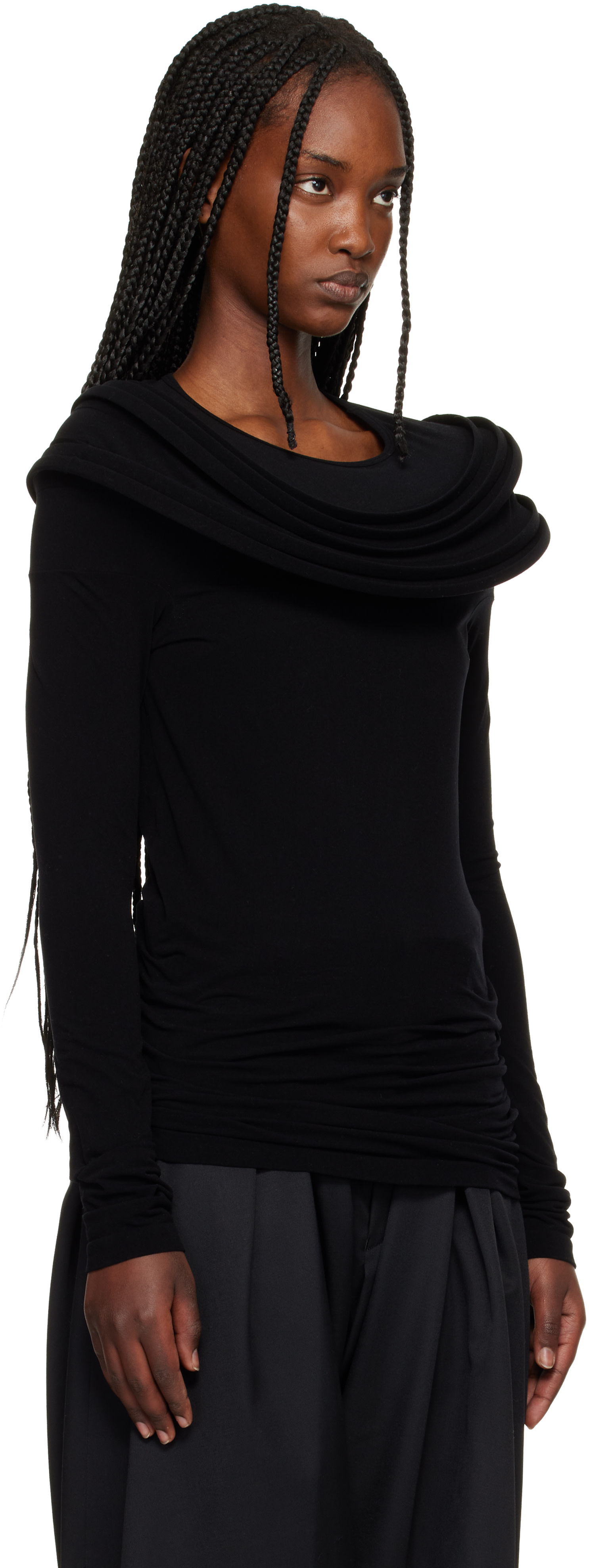 JUNYA WATANABE トップス Junya Watanabe: Black Nylon Stretch Jersey Drape T-shirt | SSENSE