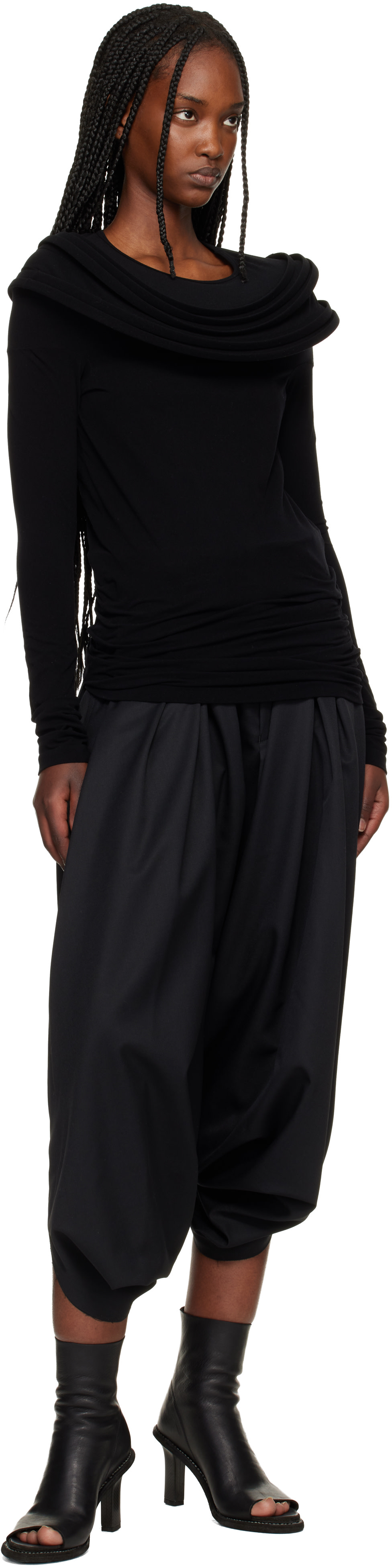 JUNYA WATANABE トップス Junya Watanabe: Black Nylon Stretch Jersey Drape T-shirt | SSENSE