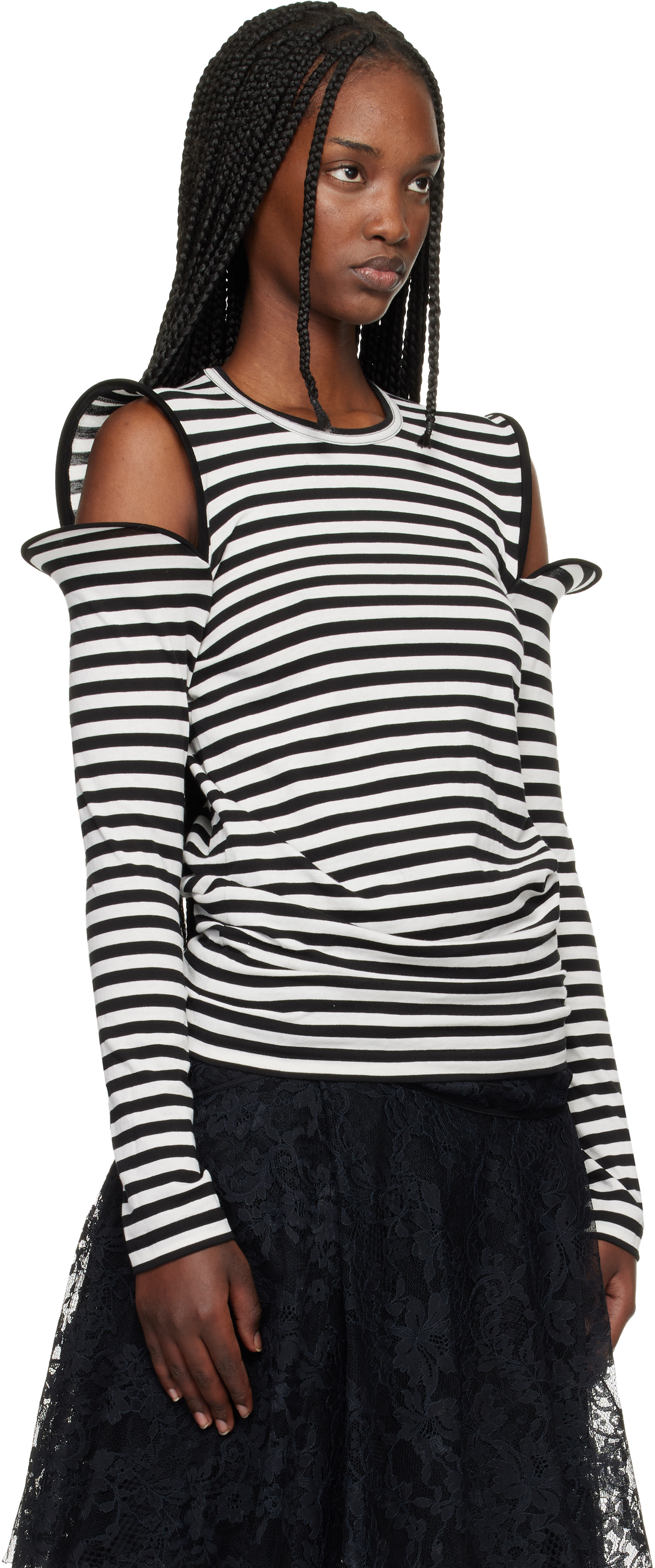 Junya Watanabe: Black & White Stripe Jersey T-shirt | SSENSE