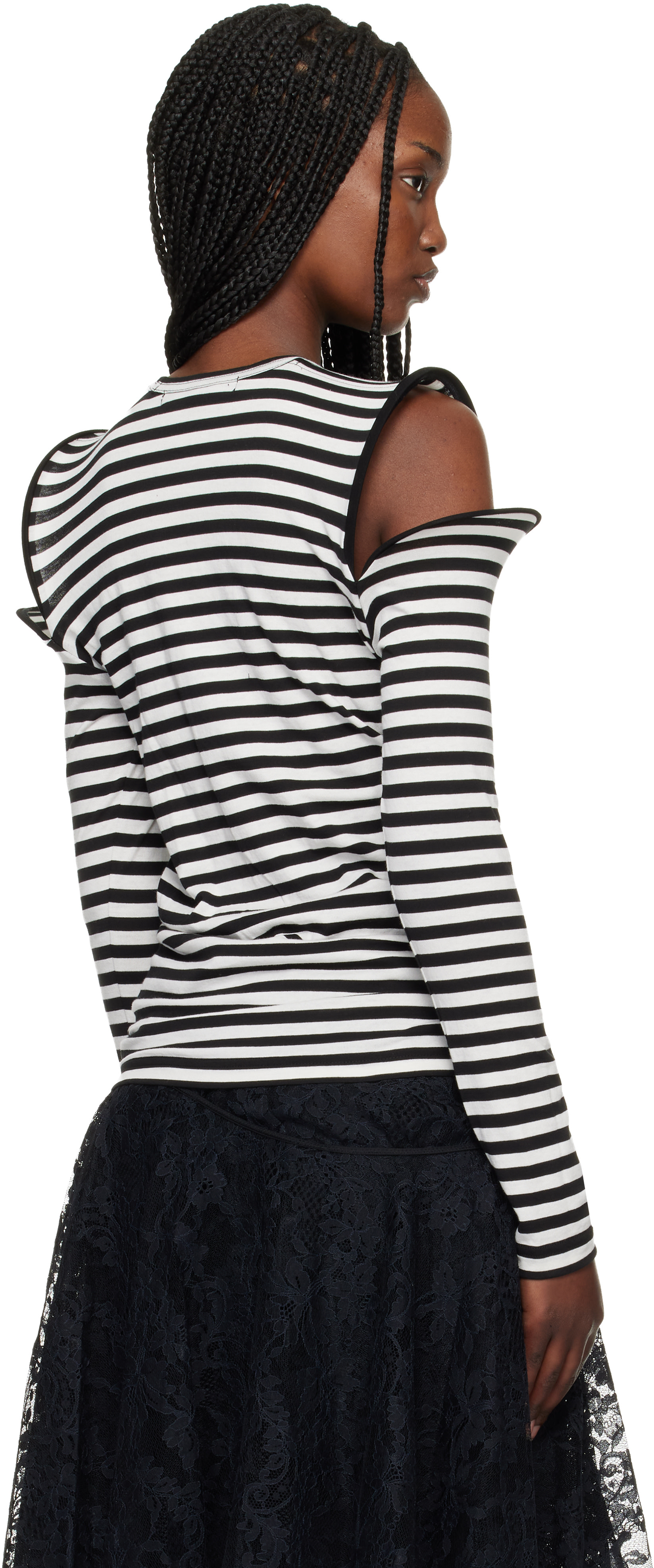 トップス Junya Watanabe Striped off-sholder T Junya Watanabe: Black & White Stripe Jersey T-shirt | SSENSE