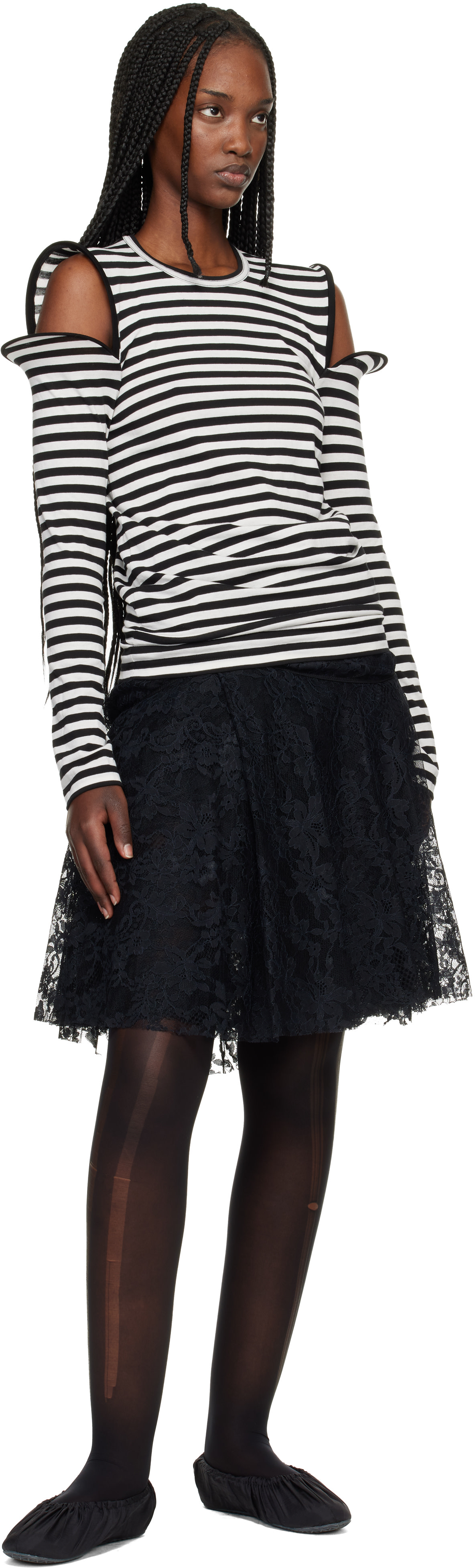 トップス Junya Watanabe Striped off-sholder T Junya Watanabe: Black & White Stripe Jersey T-shirt | SSENSE