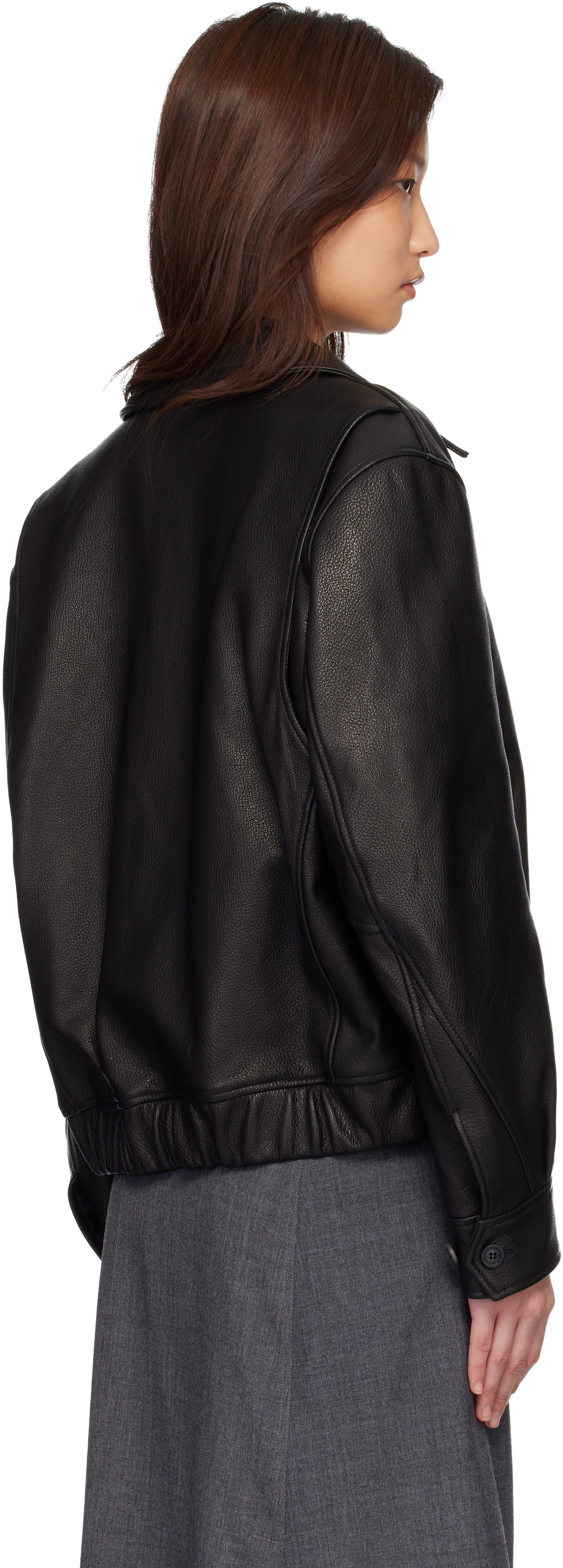 V*s様 coor Twist Panel Blouson Jacket M COOR: Black Goatskin Blouson Jacket | SSENSE