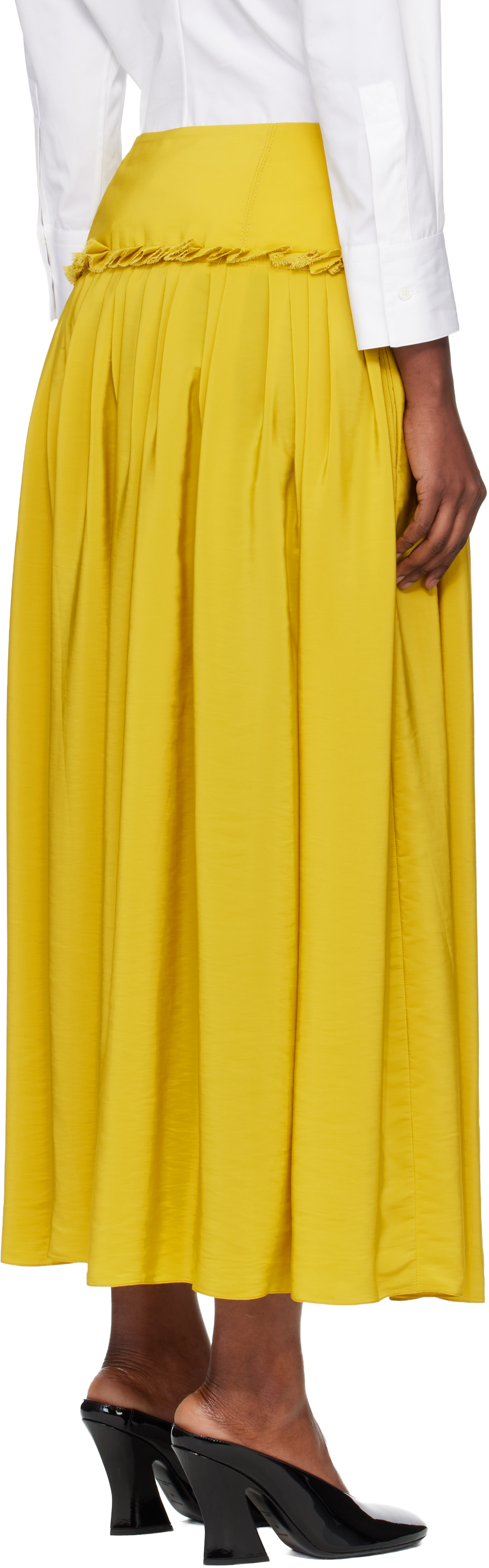 Lanvin - Jupe midi jaune en charmeuse à basque