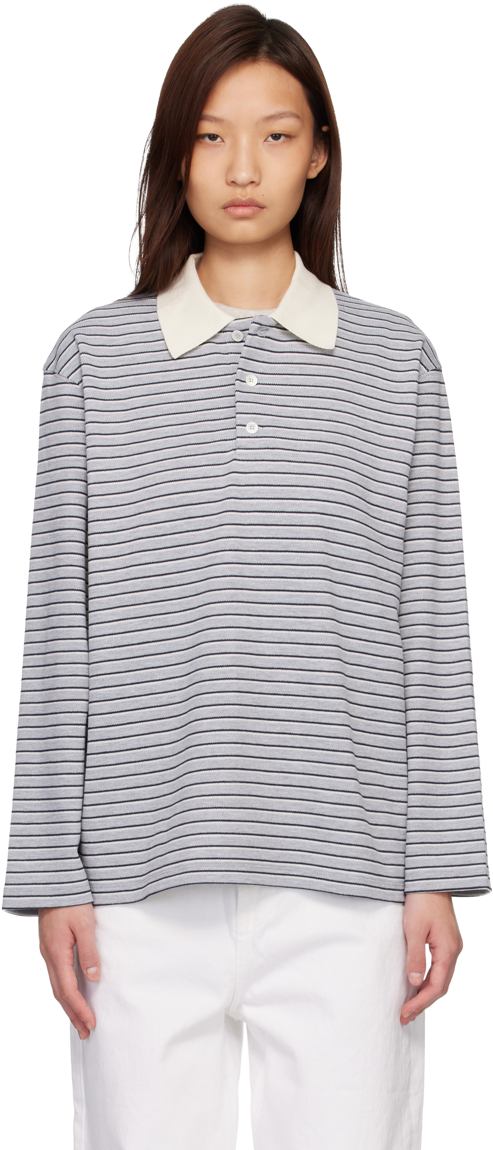 COOR: グレー Multi-Stripe ピケ ポロシャツ | SSENSE 日本