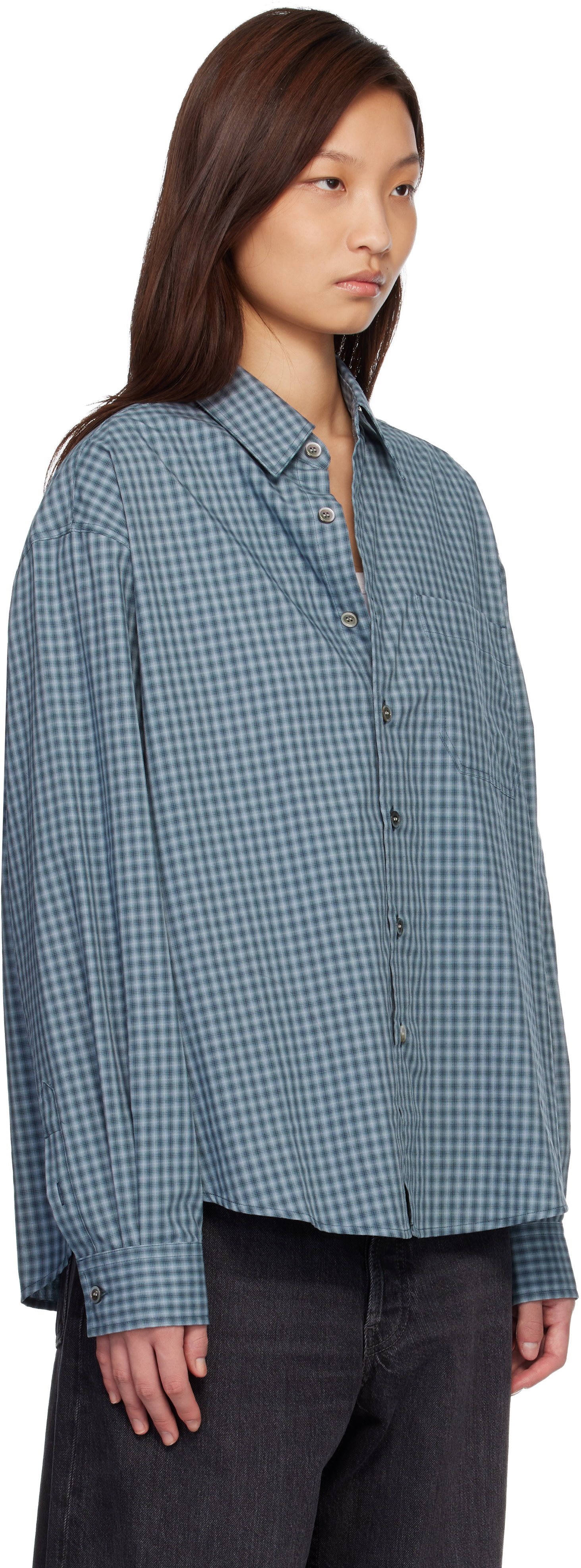 【NAVY】Ombre check shirt Navy Ombre Checks Shirt