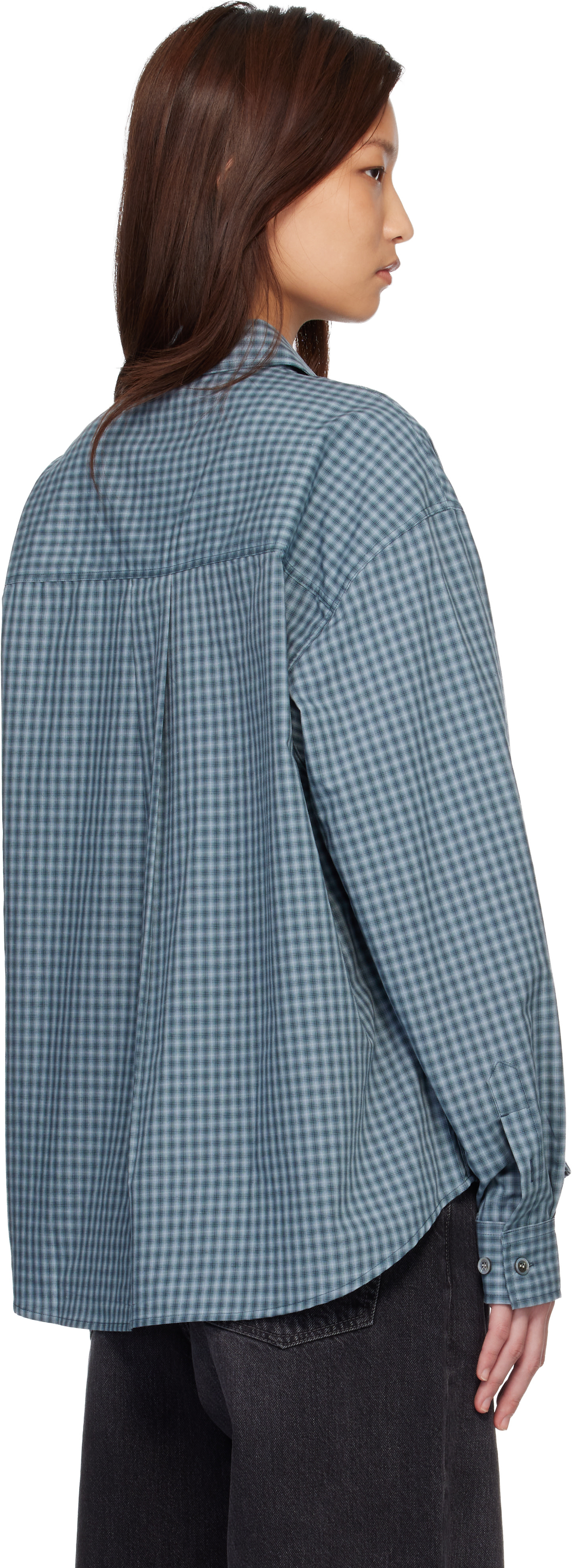 COOR: Navy Micro Ombre Check Shirt | SSENSE