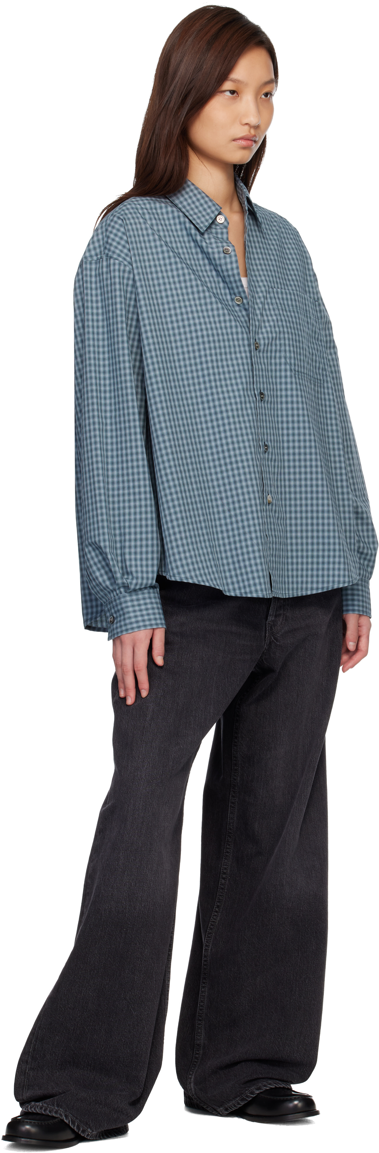 COOR: Navy Micro Ombre Check Shirt | SSENSE