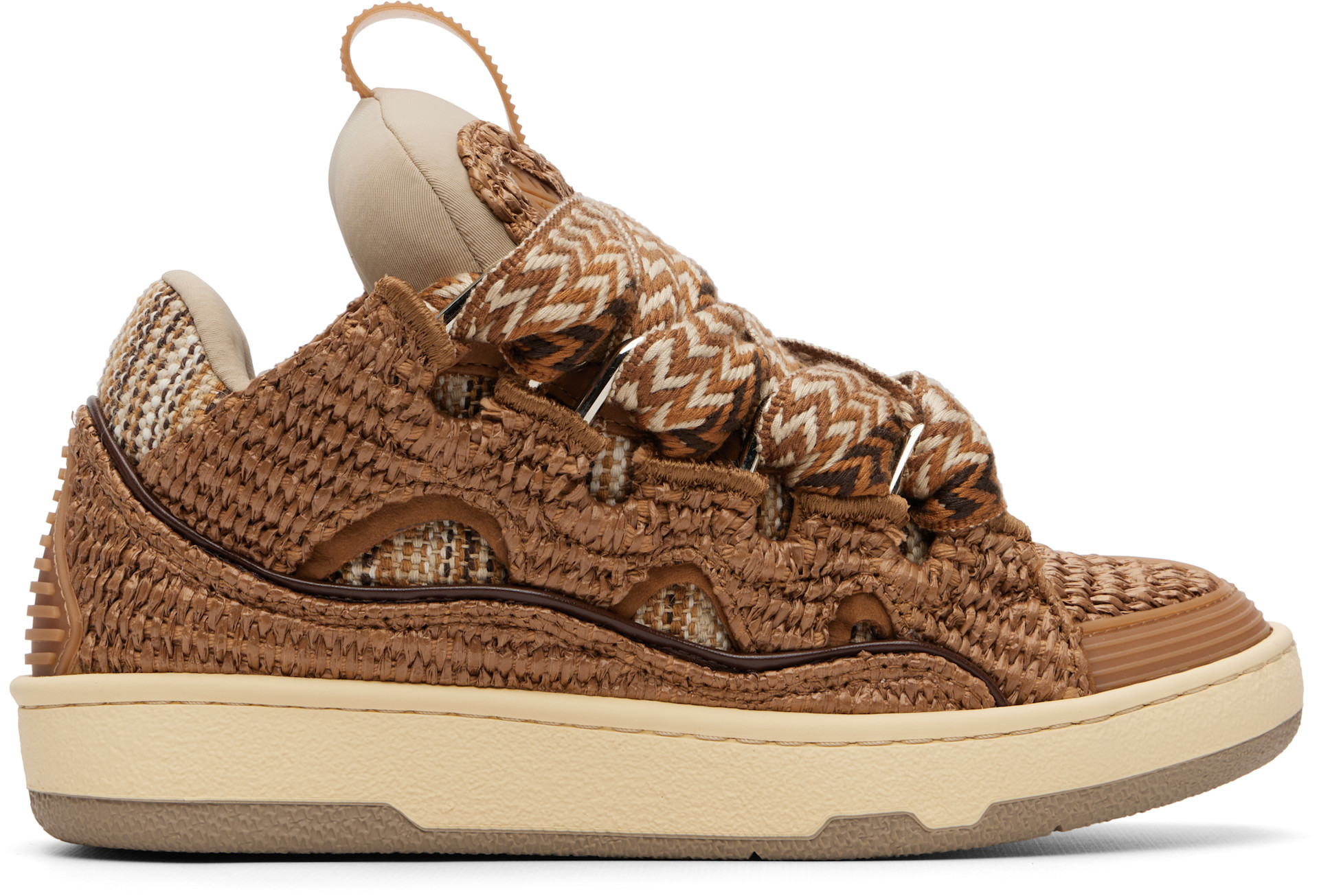 Lanvin: Brown Faux-Raffia Curb Sneakers | SSENSE Germany