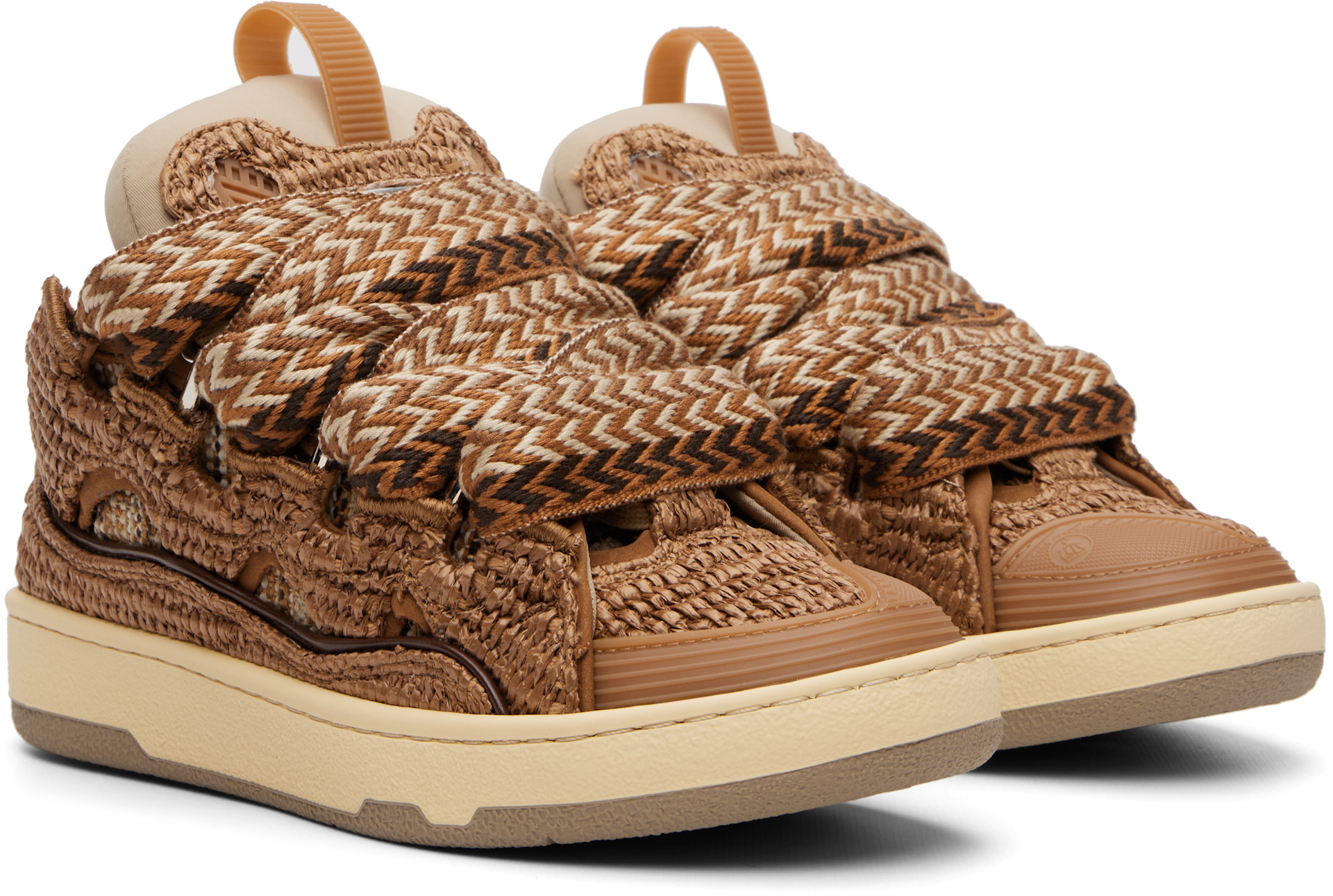 Lanvin - Baskets Curb bruns en raphia synthétique