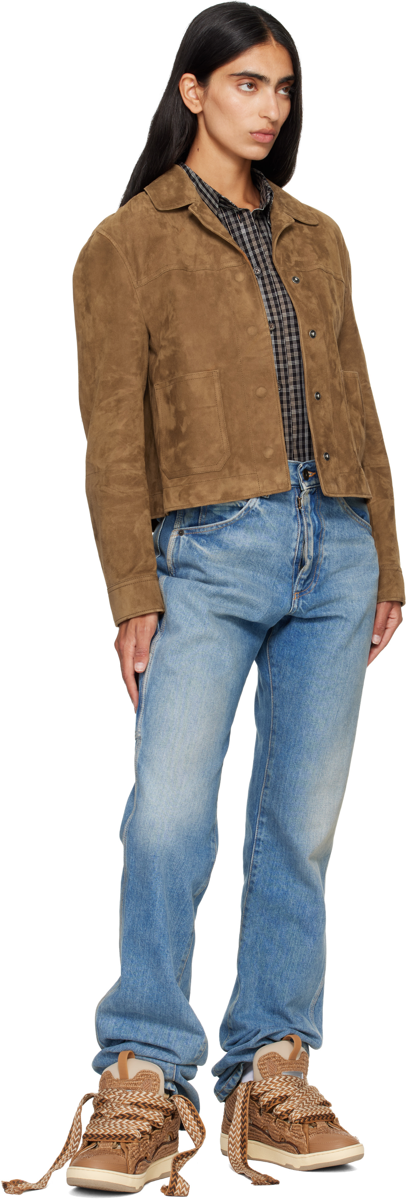 Lanvin: Brown Faux-Raffia Curb Sneakers | SSENSE Germany