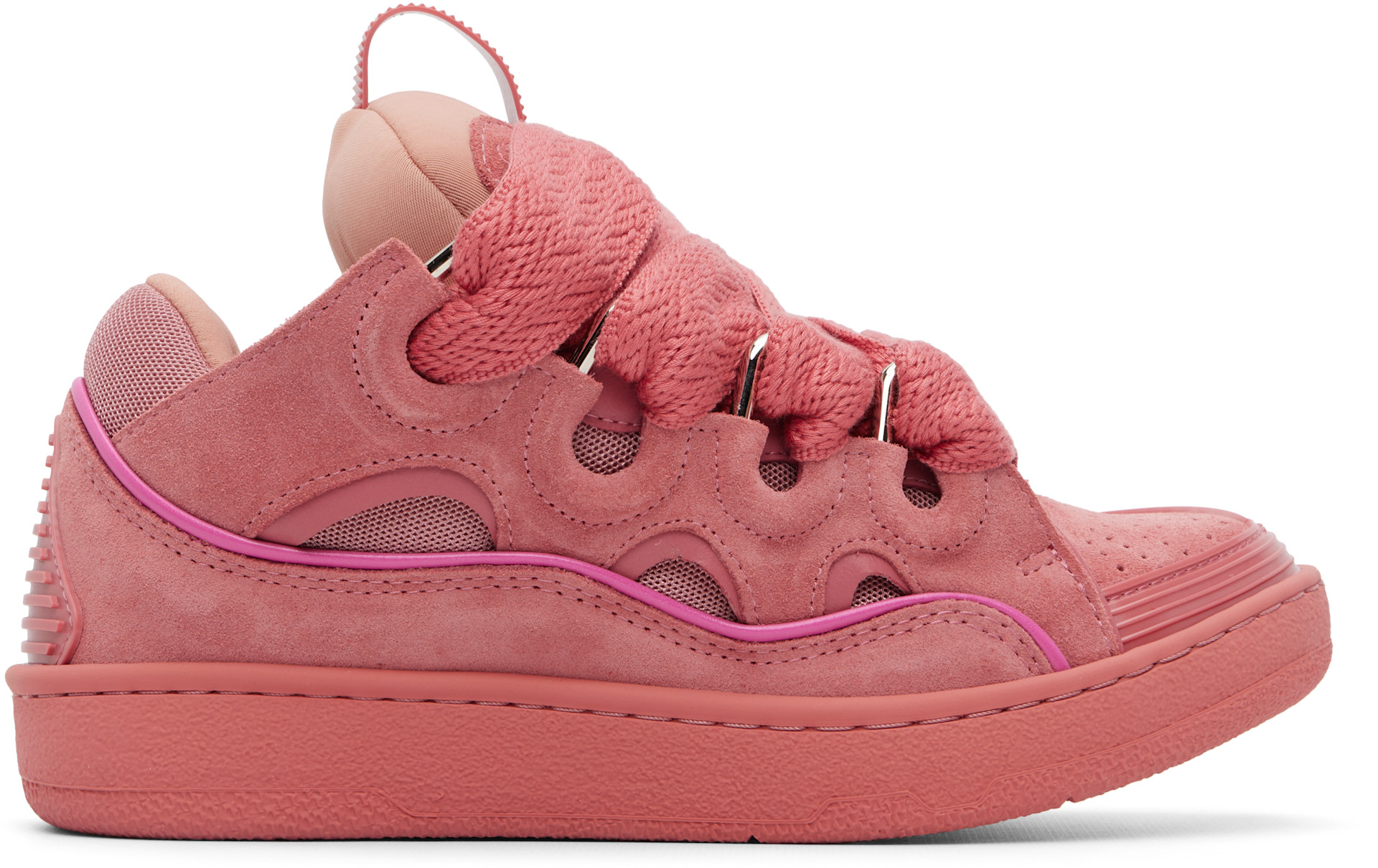 Lanvin: Pink Monochrome Suede Curb Sneakers | SSENSE