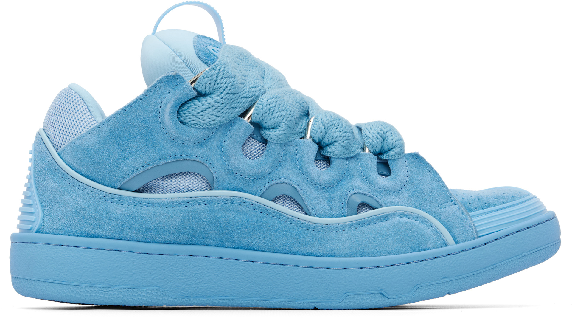 Lanvin - Baskets bleues en suède à garnitures Curb