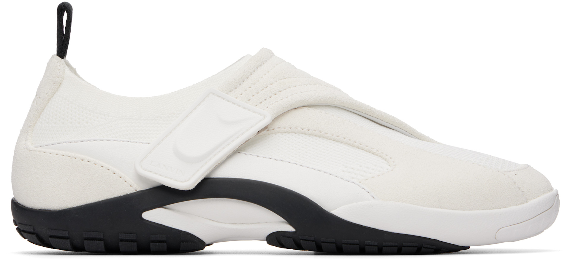 Lanvin: White LNV1 Knit & Suede Sneakers | SSENSE