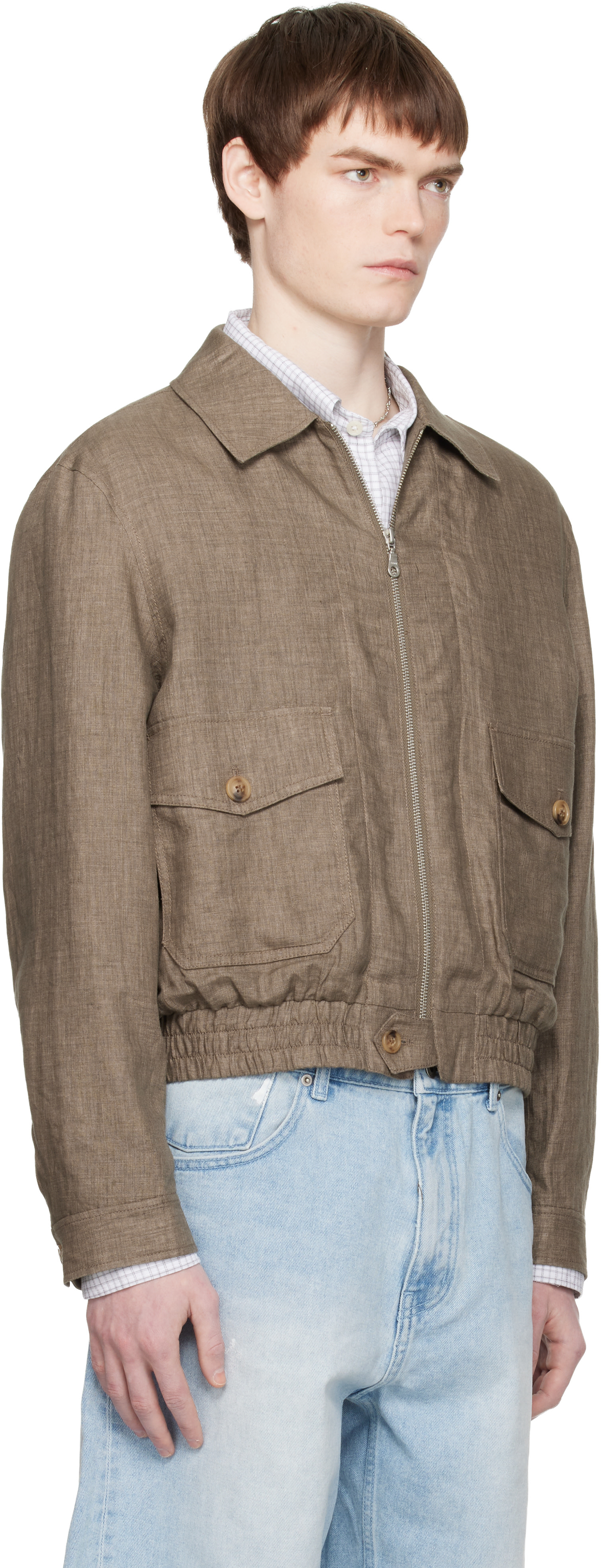 COOR: Taupe Double Pocket Station Blouson Jacket | SSENSE