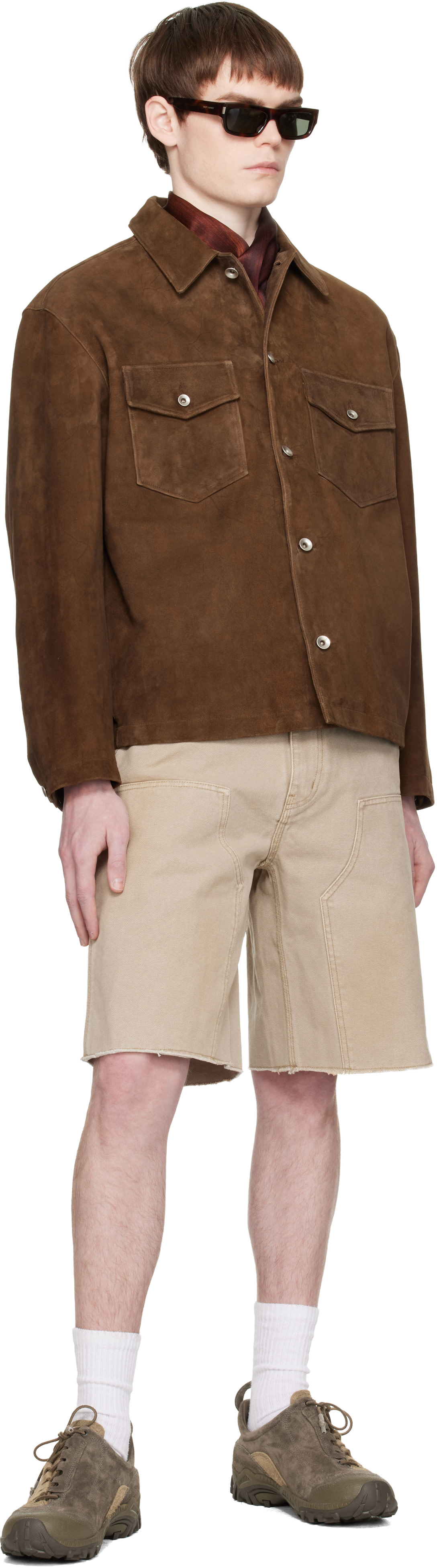 COOR - 棕色 Two-Tone Button 绒面革夹克
