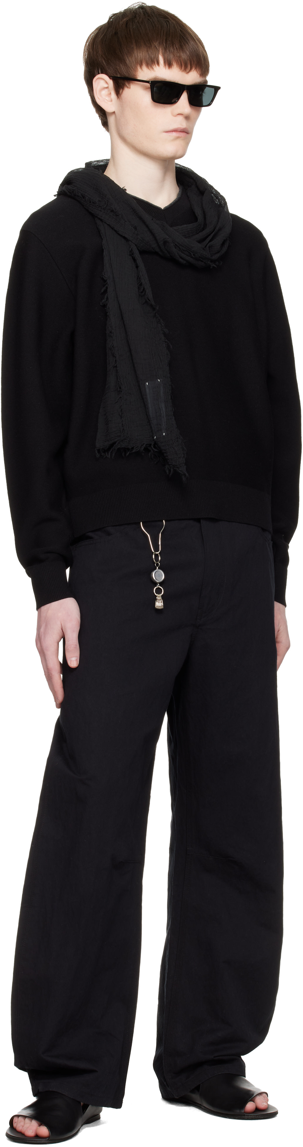 COOR: Black Deep Curved Cotton Blend Trousers | SSENSE