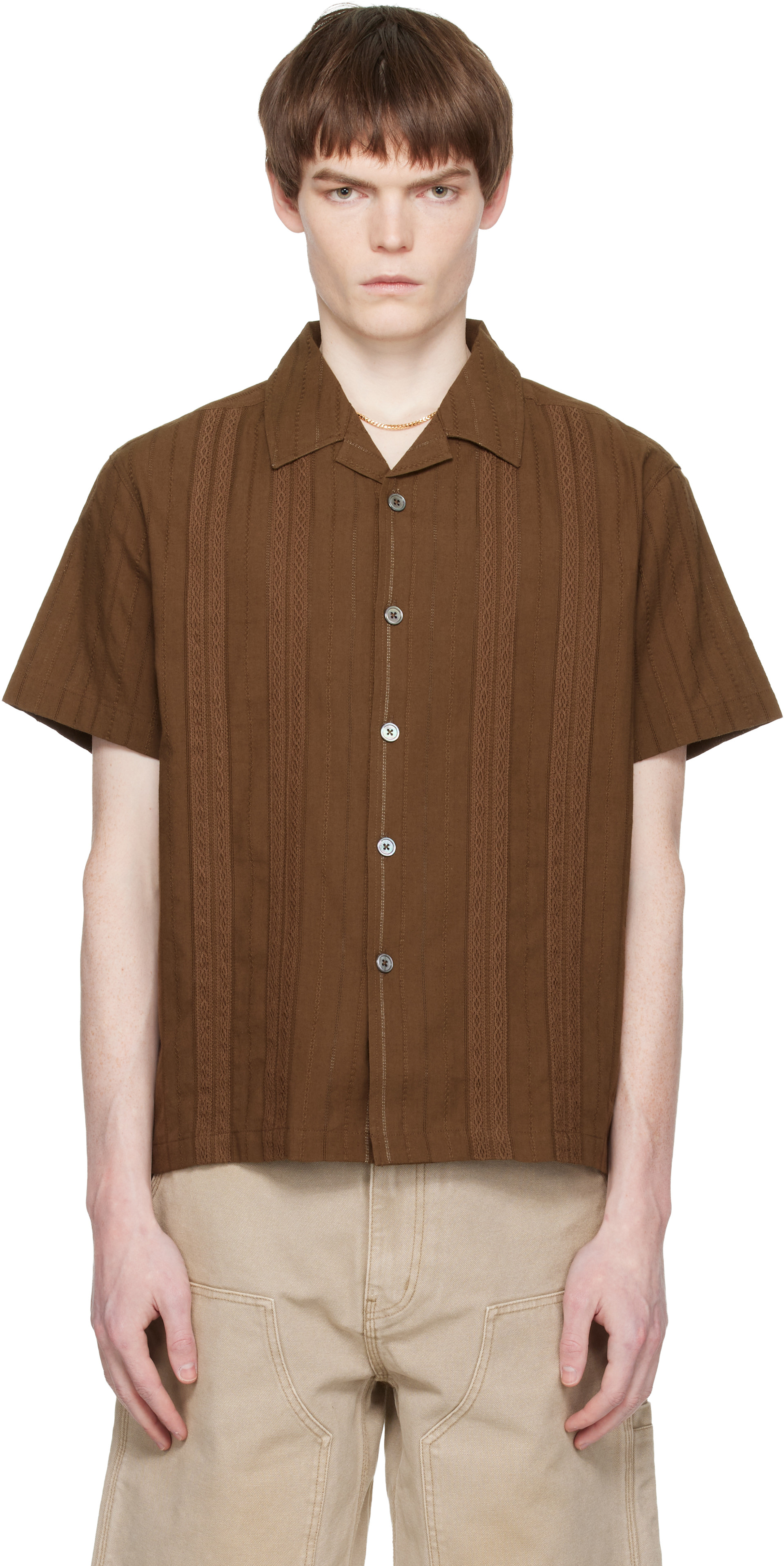 COOR: ブラウン Guayabera Tape Half シャツ | SSENSE 日本
