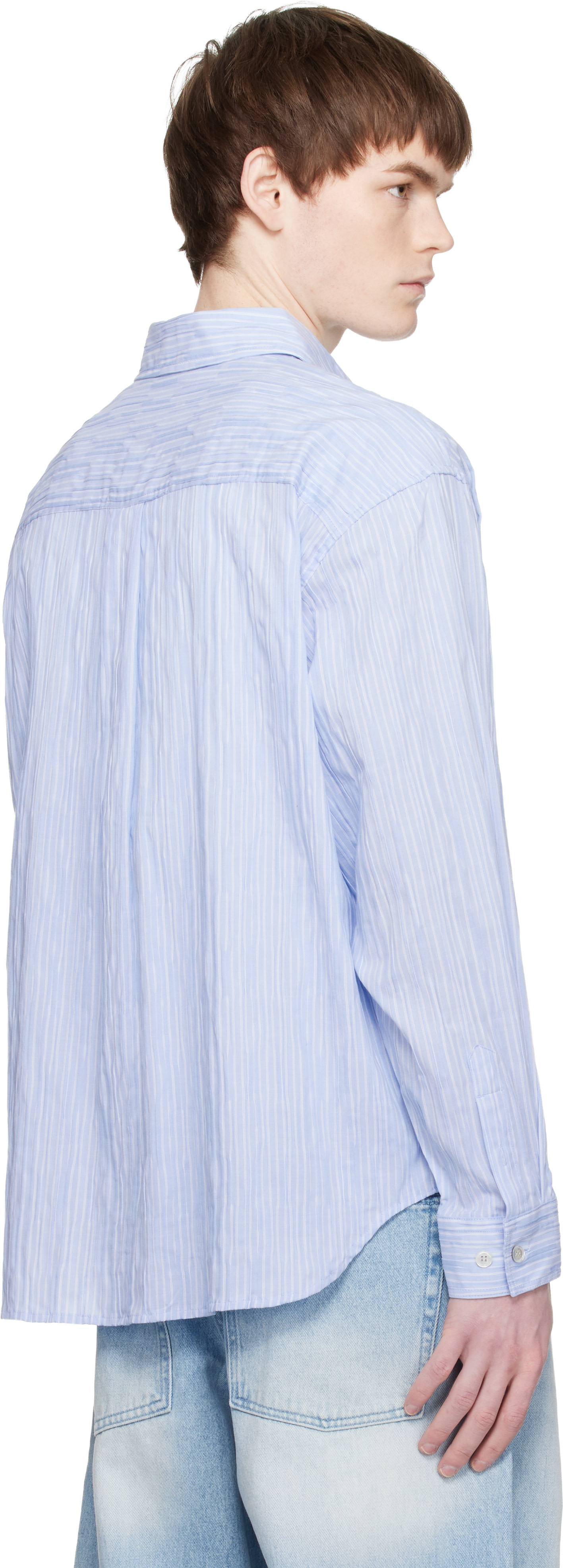 COOR: Blue Semi-Overfit Wrinkle Stripe Shirt | SSENSE