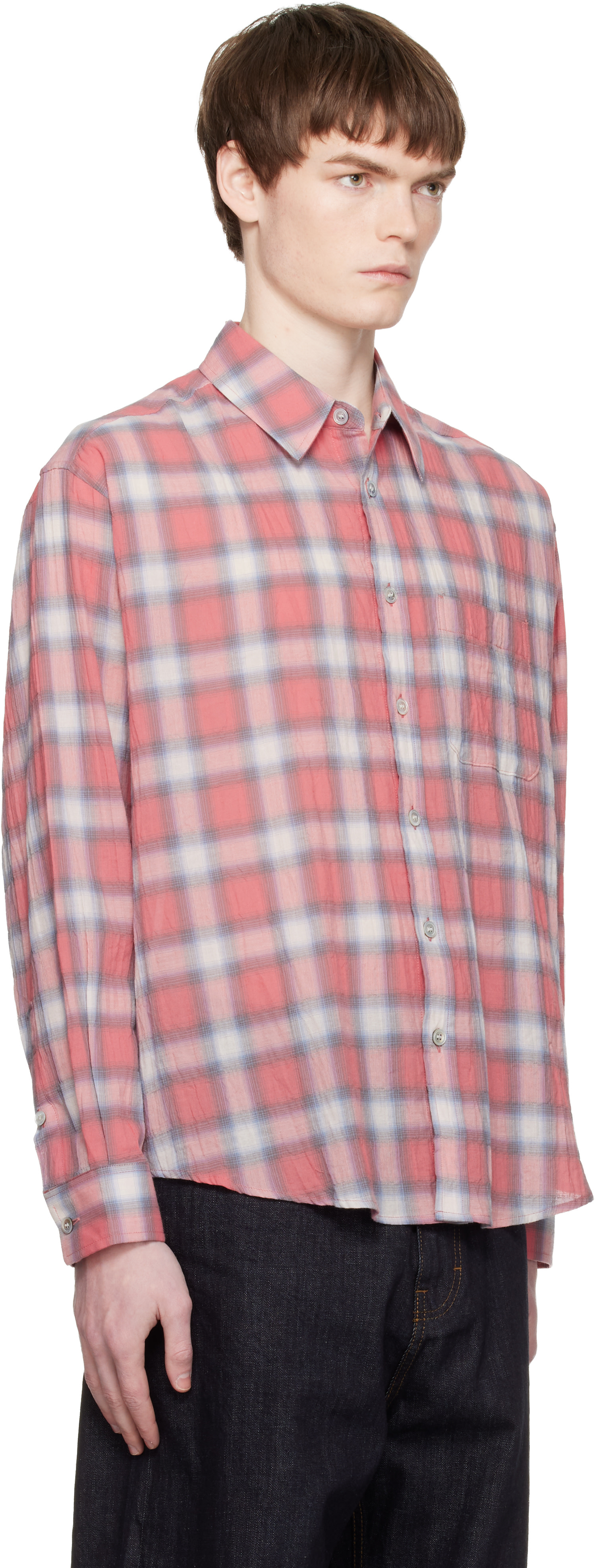 COOR: Red Seersucker Ombre Checkered Shirt | SSENSE