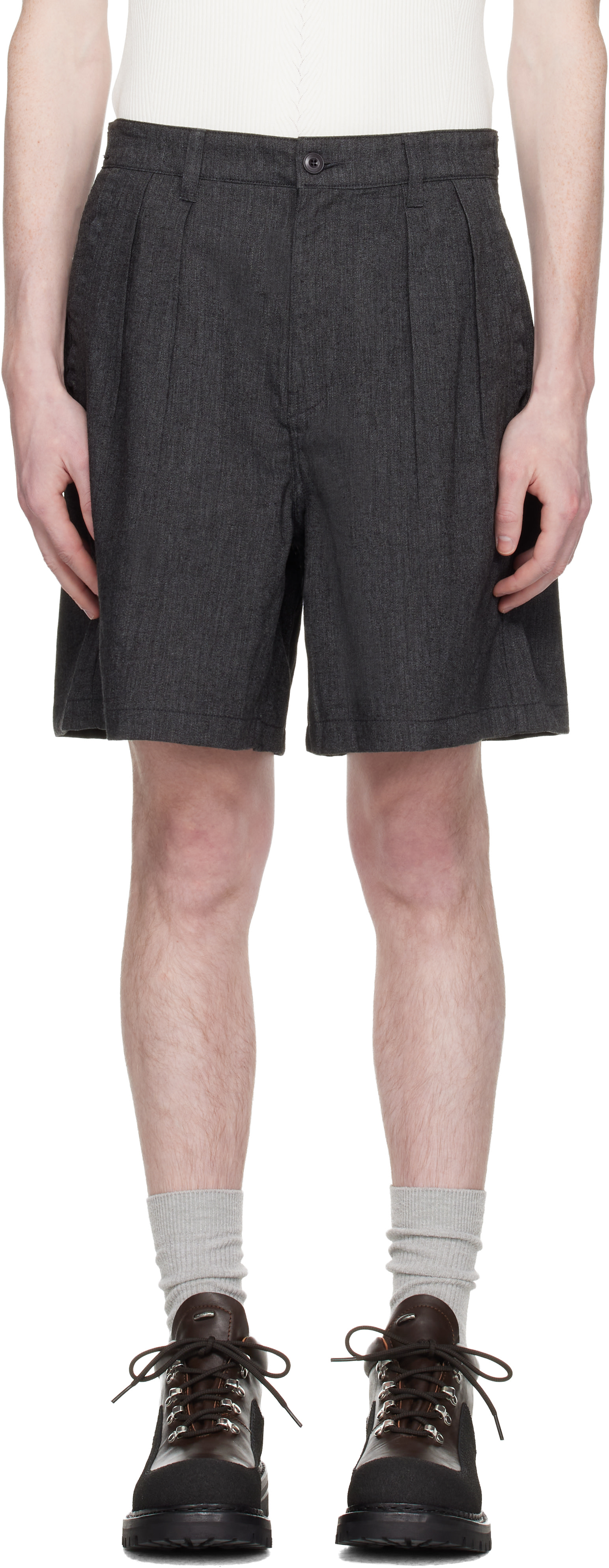 COOR - Short gris en lin à plis