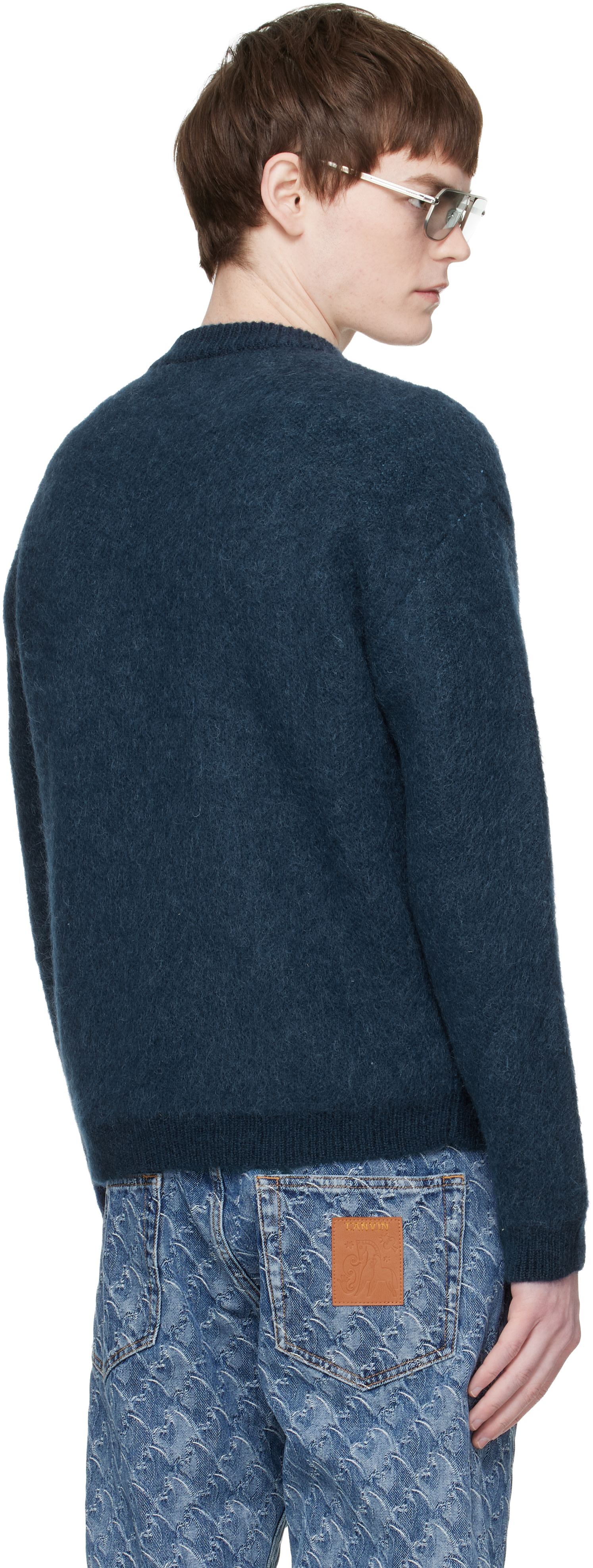 Lanvin: Navy Lunar Year Jacquard Mohair Sweater | SSENSE
