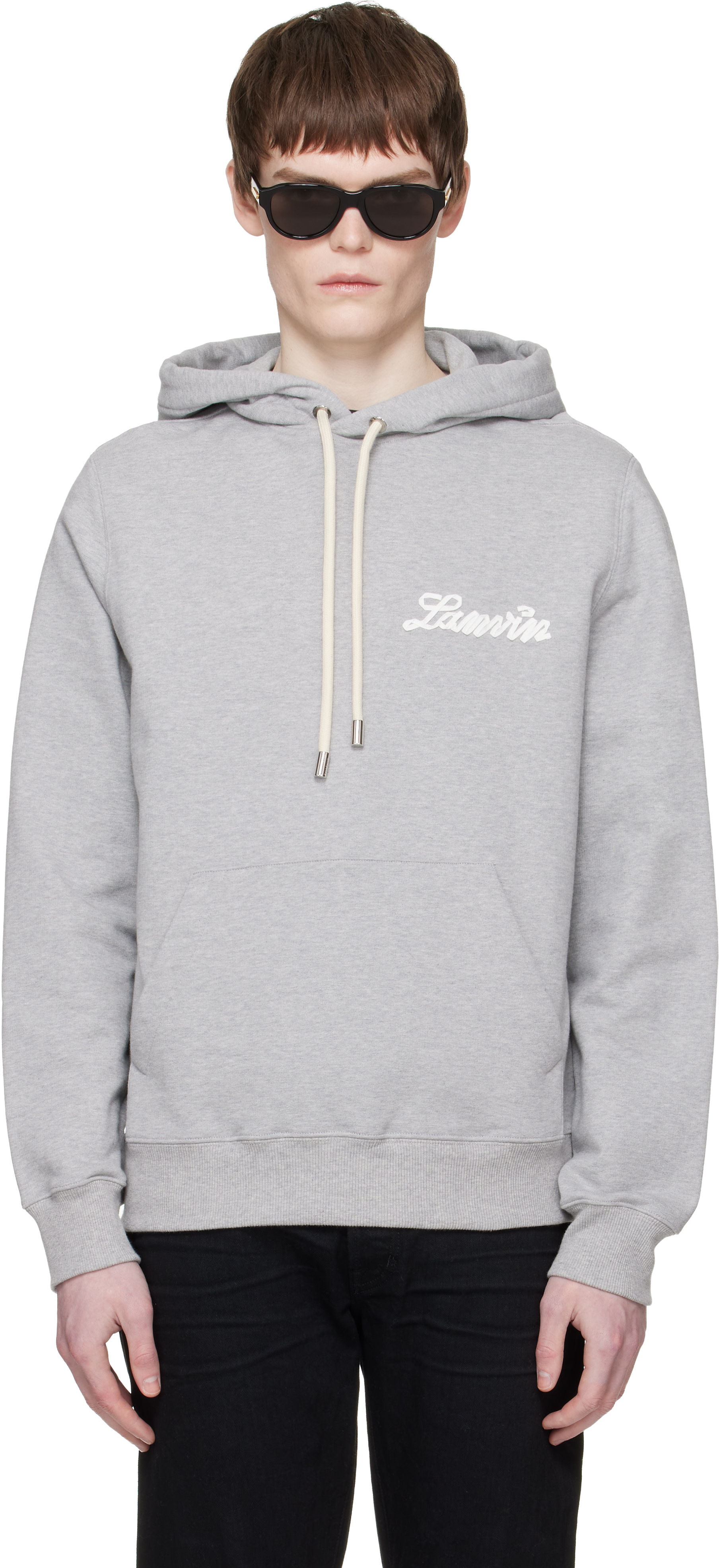 Lanvin - Pull à capuche gris à appliqué à logo