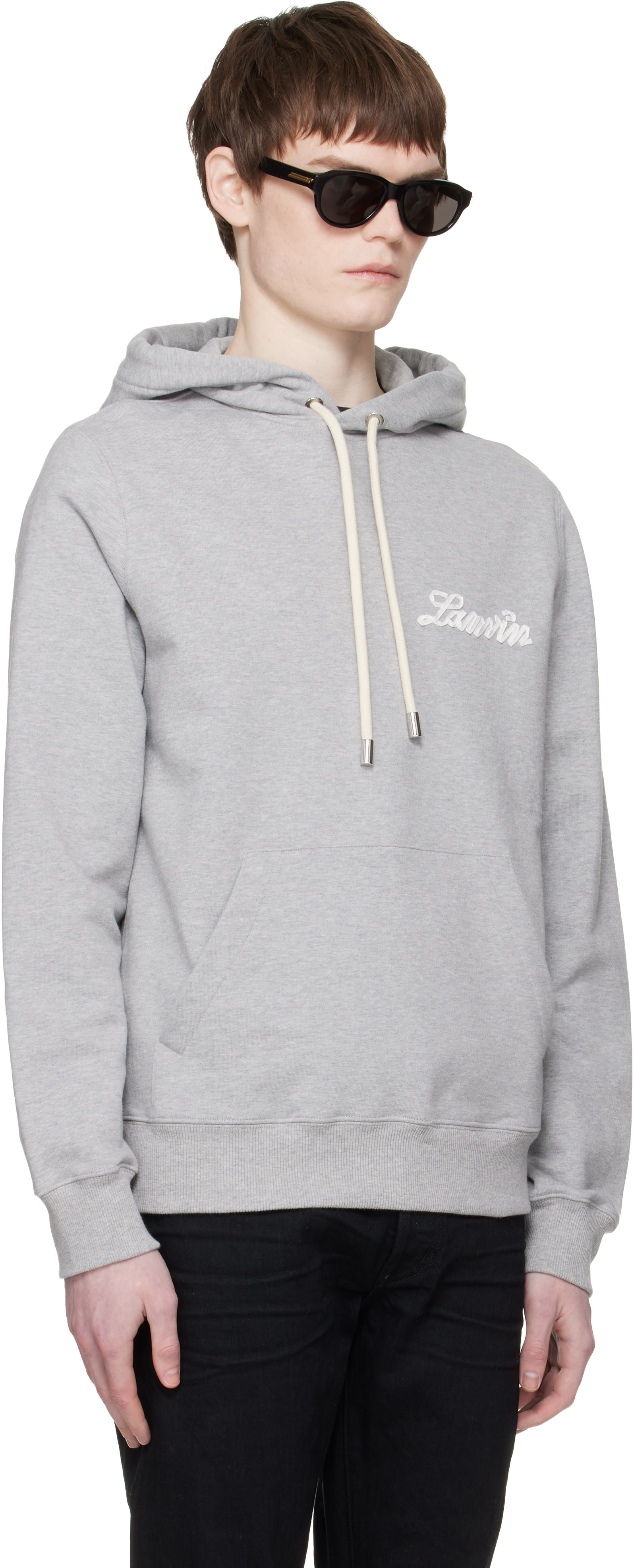 Lanvin - Pull à capuche gris à appliqué à logo