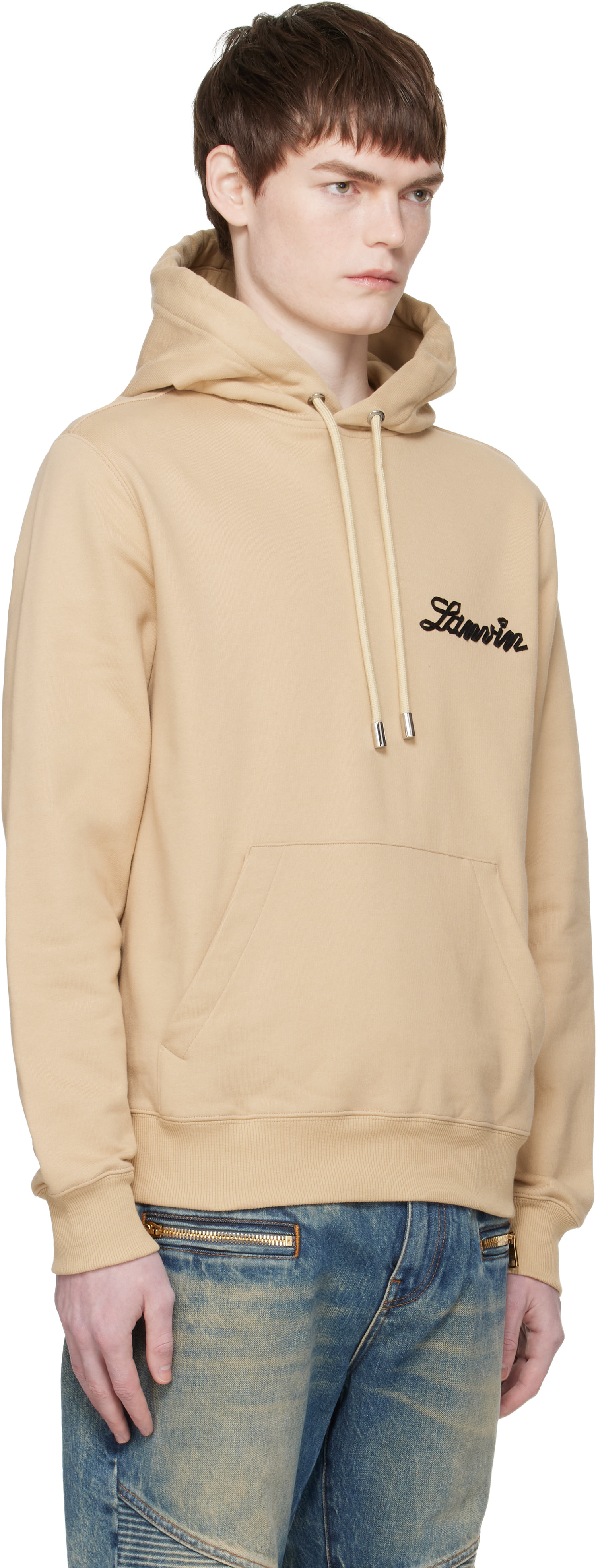 Lanvin - Pull à capuche brun clair à appliqué à logo