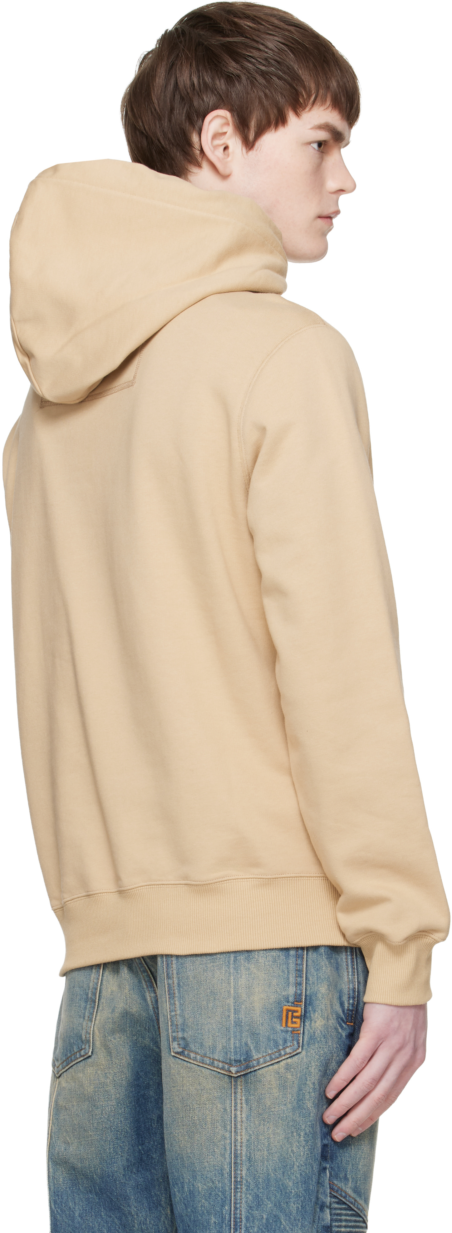 Lanvin - Pull à capuche brun clair à appliqué à logo