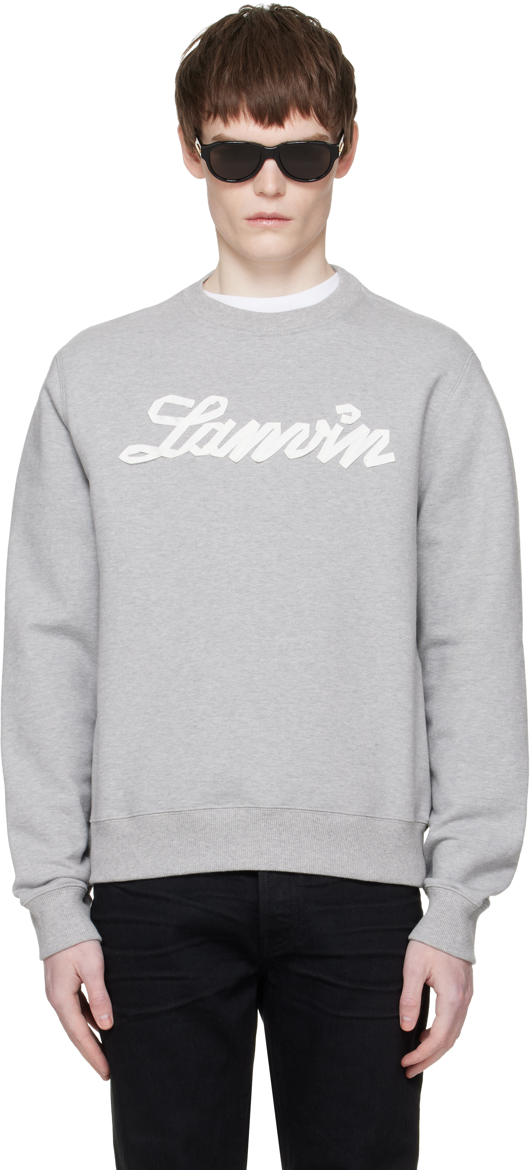Lanvin - Pull molletonné gris à appliqué à logo