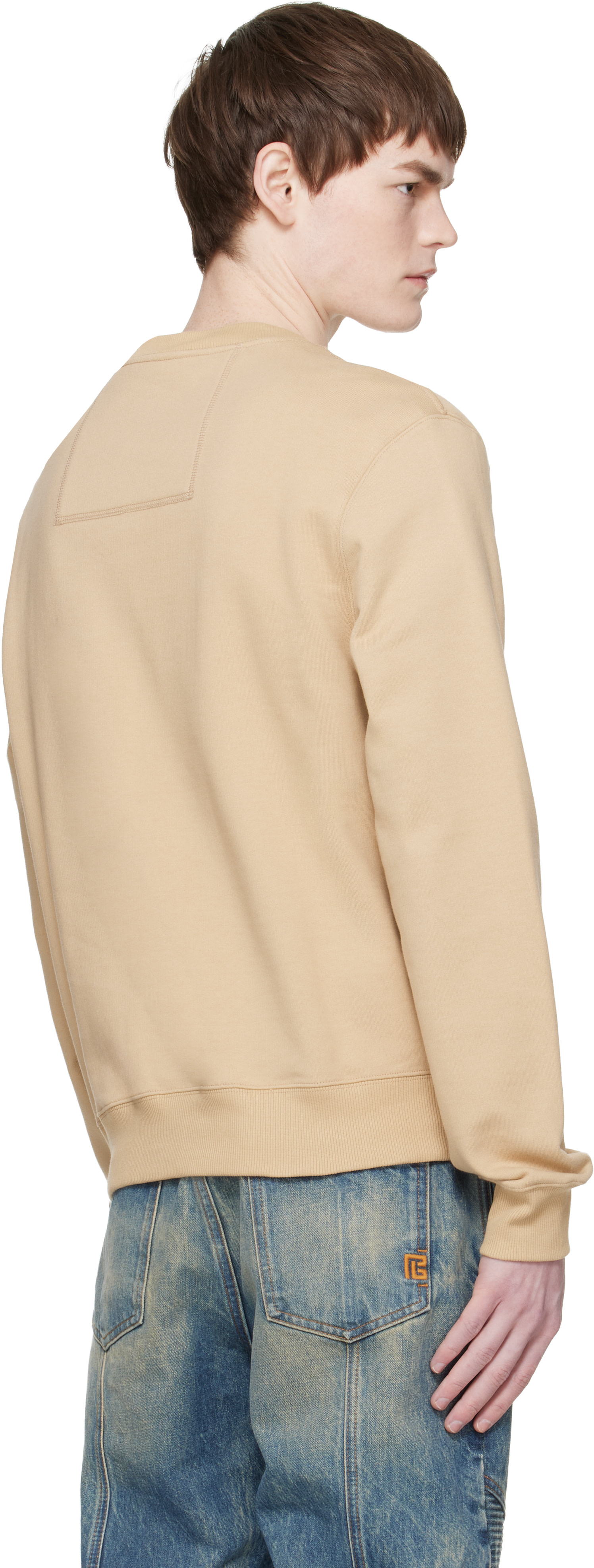 Lanvin - Pull molletonné brun clair à appliqué à logo