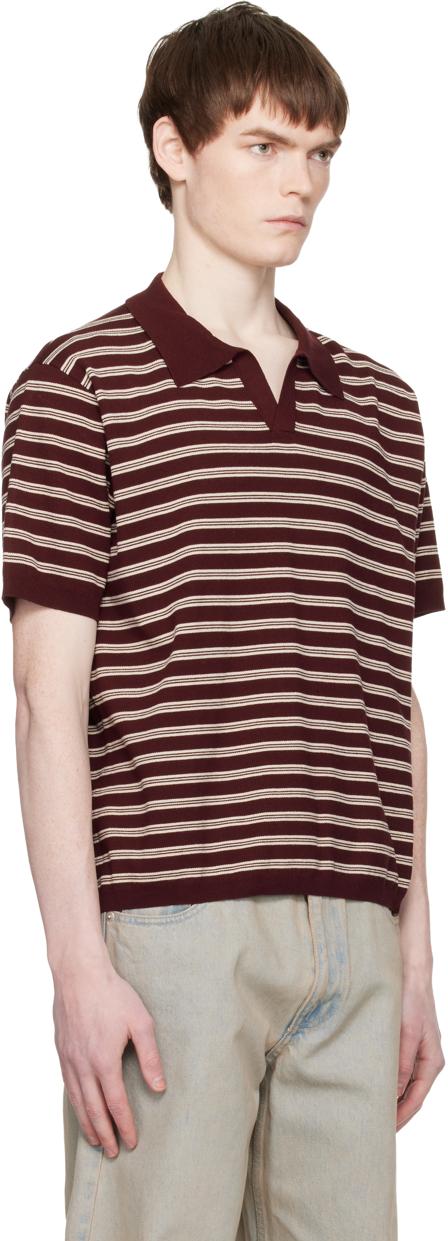 COOR: Red Open-Collar Stripe Polo | SSENSE