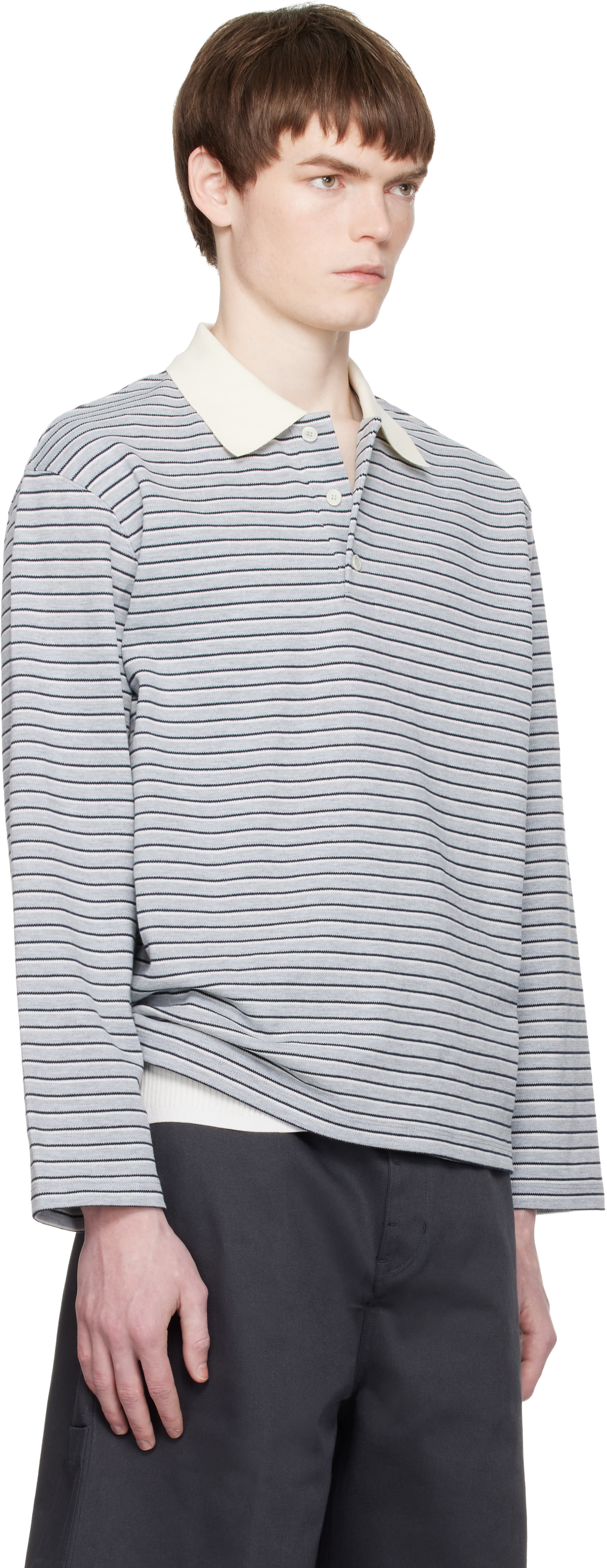 COOR: Gray Multi-Stripe Pique Polo | SSENSE