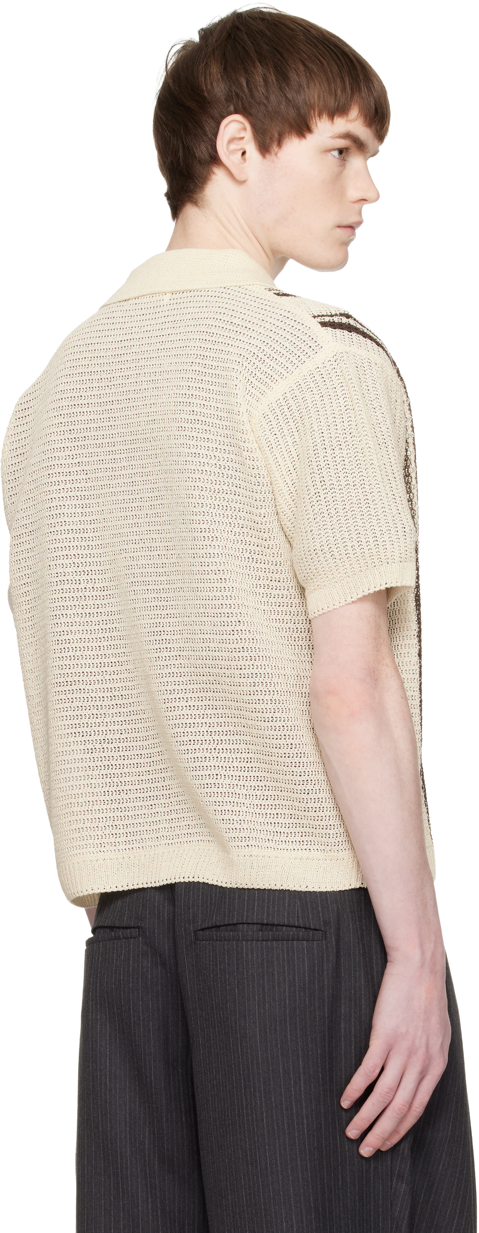 COOR: Off-White Double Pin Striped Half Cardigan Shirt | SSENSE