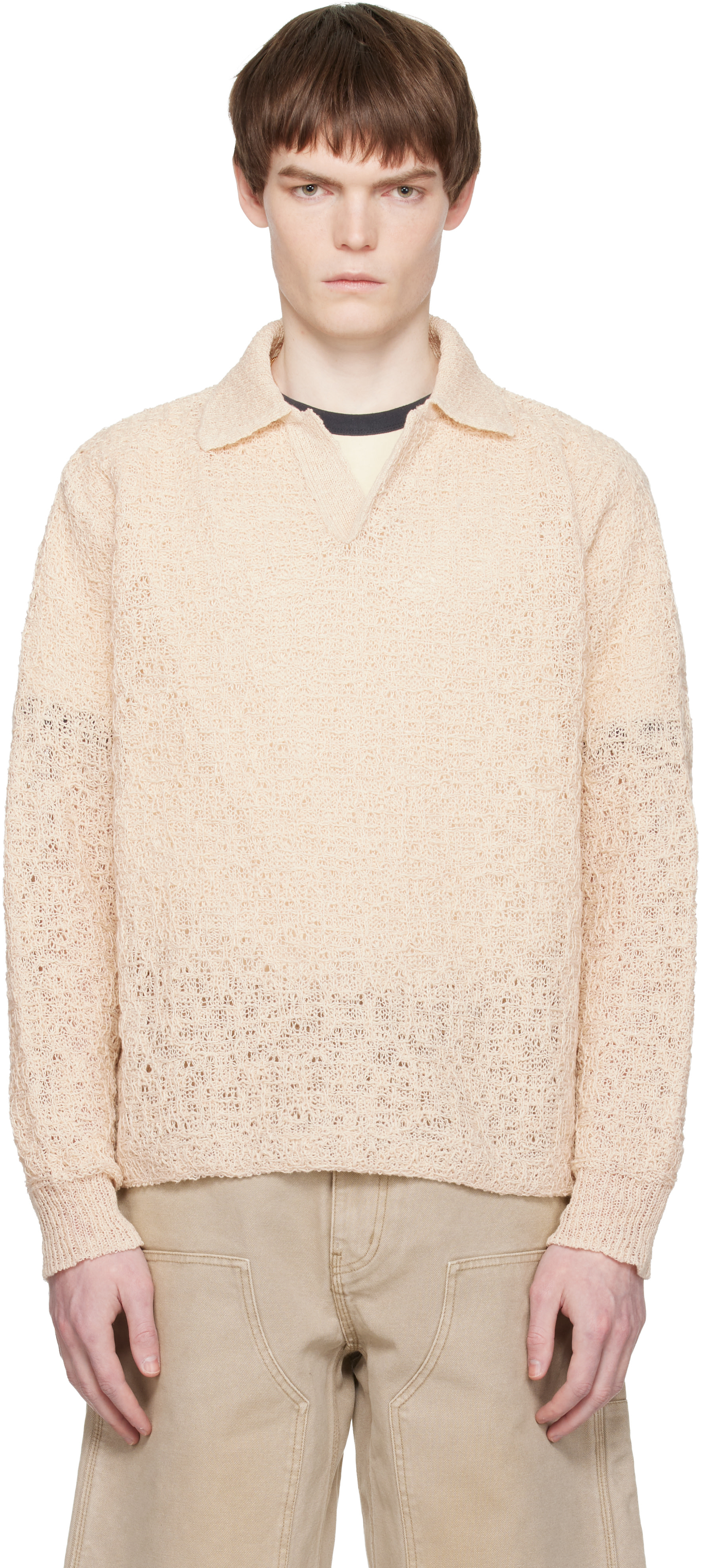 COOR: Off-White Crochet Collar Knit Polo | SSENSE
