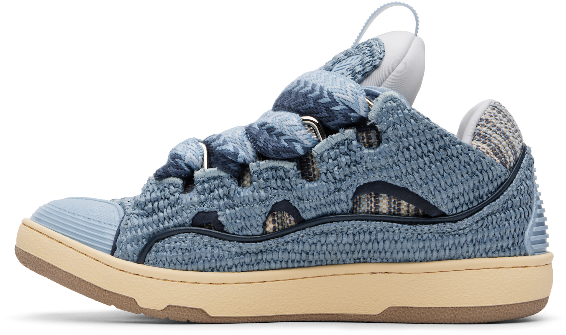 Lanvin: Blue Faux-Raffia Curb Sneakers | SSENSE