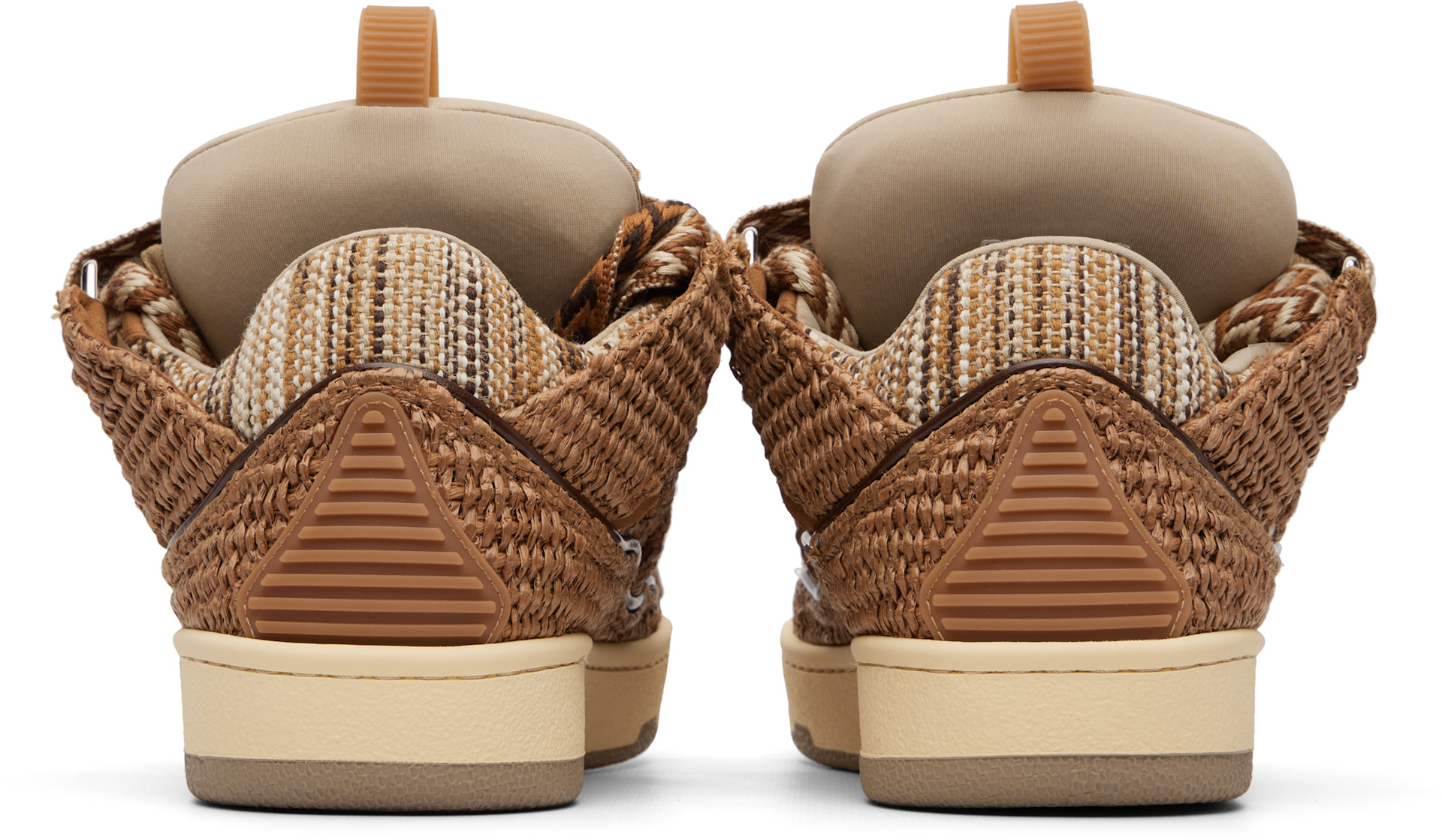 Lanvin: Brown Faux-Raffia Curb Sneakers | SSENSE