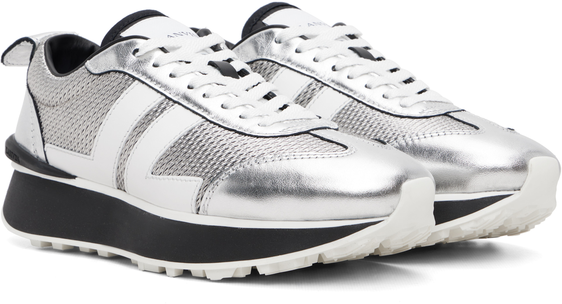 Lanvin: シルバー Crinkled Metallic Leather Bumpr スニーカー 